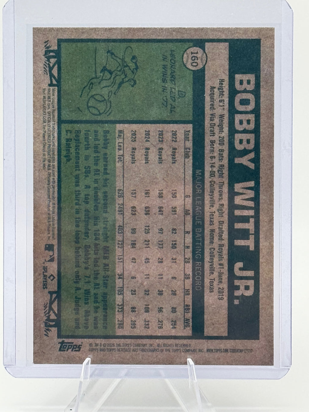 2026 Topps Heritage Bobby Witt Jr. #160 Kansas City Royals Near Mint or Better