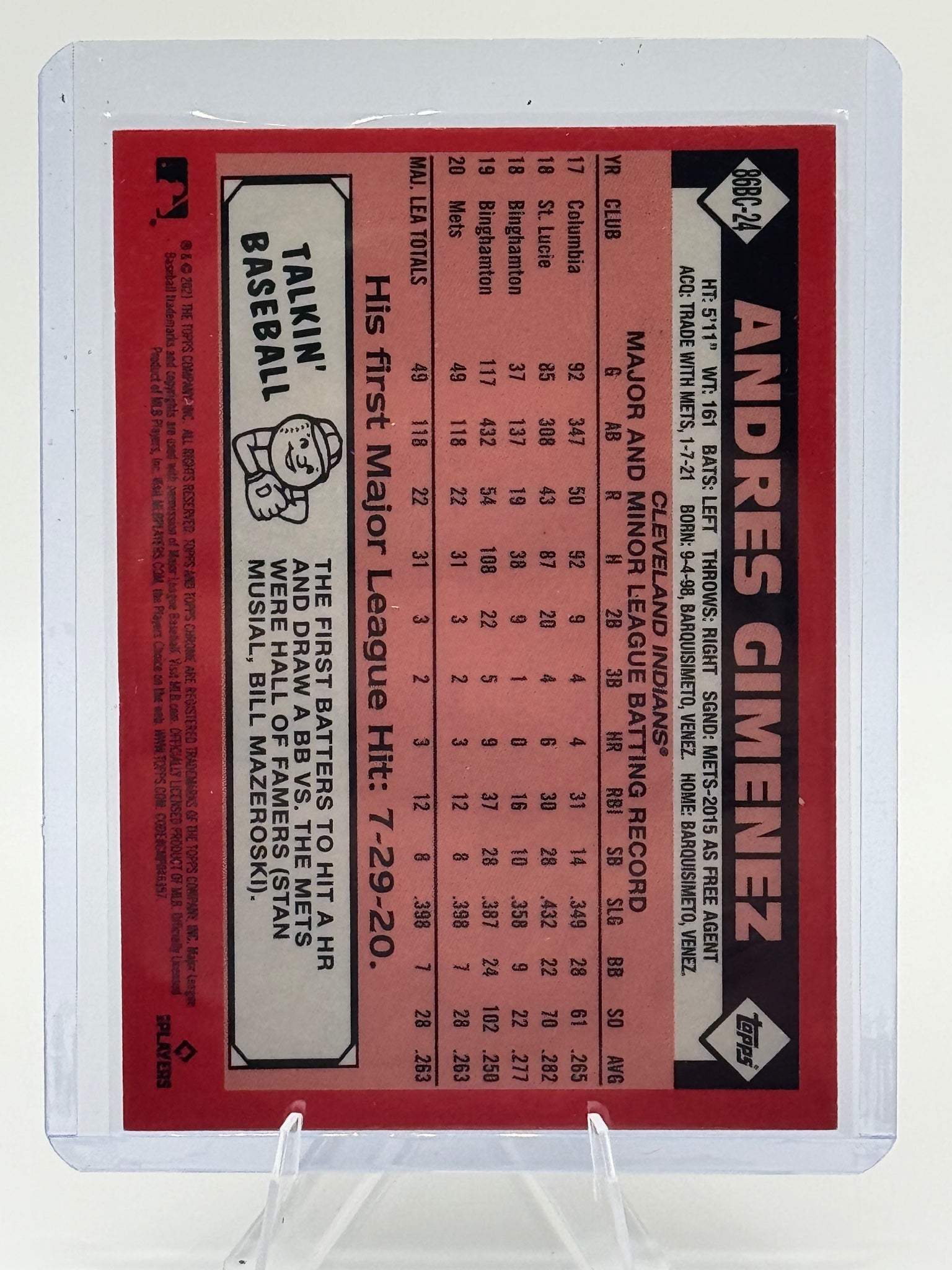 2021 Topps Chrome Andres Gimenez #86BC-24 1986 Indians NM