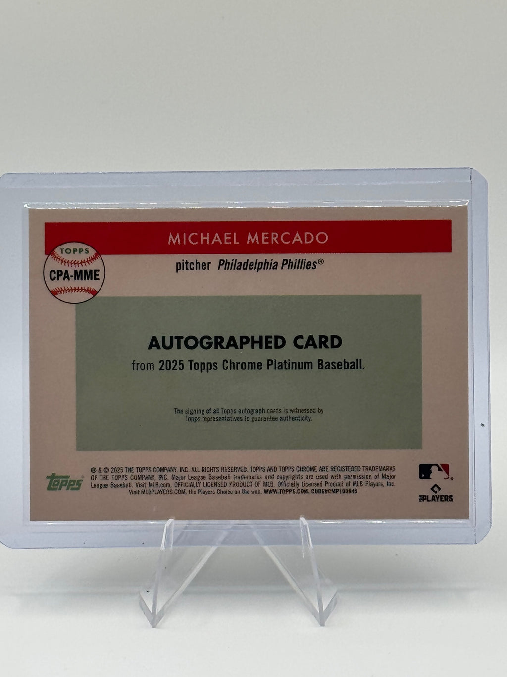 2025 Topps Chrome Platinum Michael Mercado #CPA-MME Autograph Phillies NM