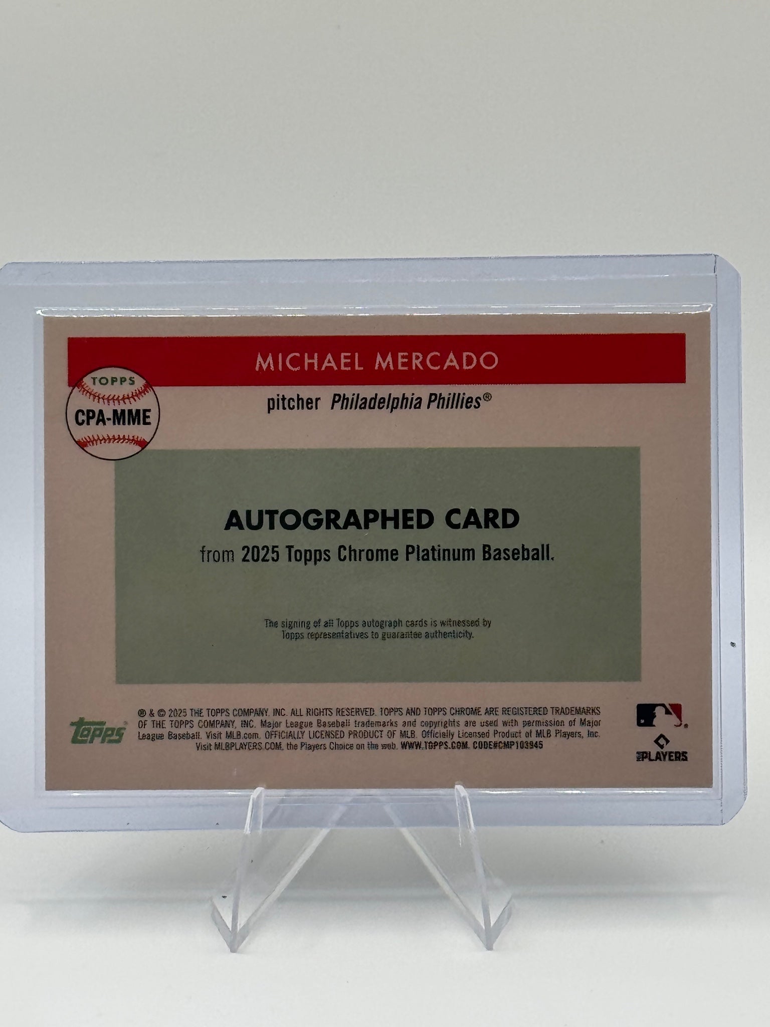 2025 Topps Chrome Platinum Michael Mercado #CPA-MME Autograph Phillies NM