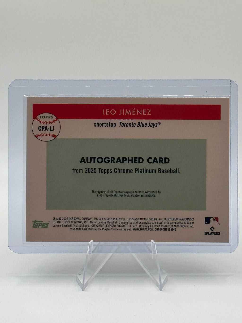 2025 Topps Chrome Platinum Leo Jiménez #CPA-LJ Autograph Blue Jays NM