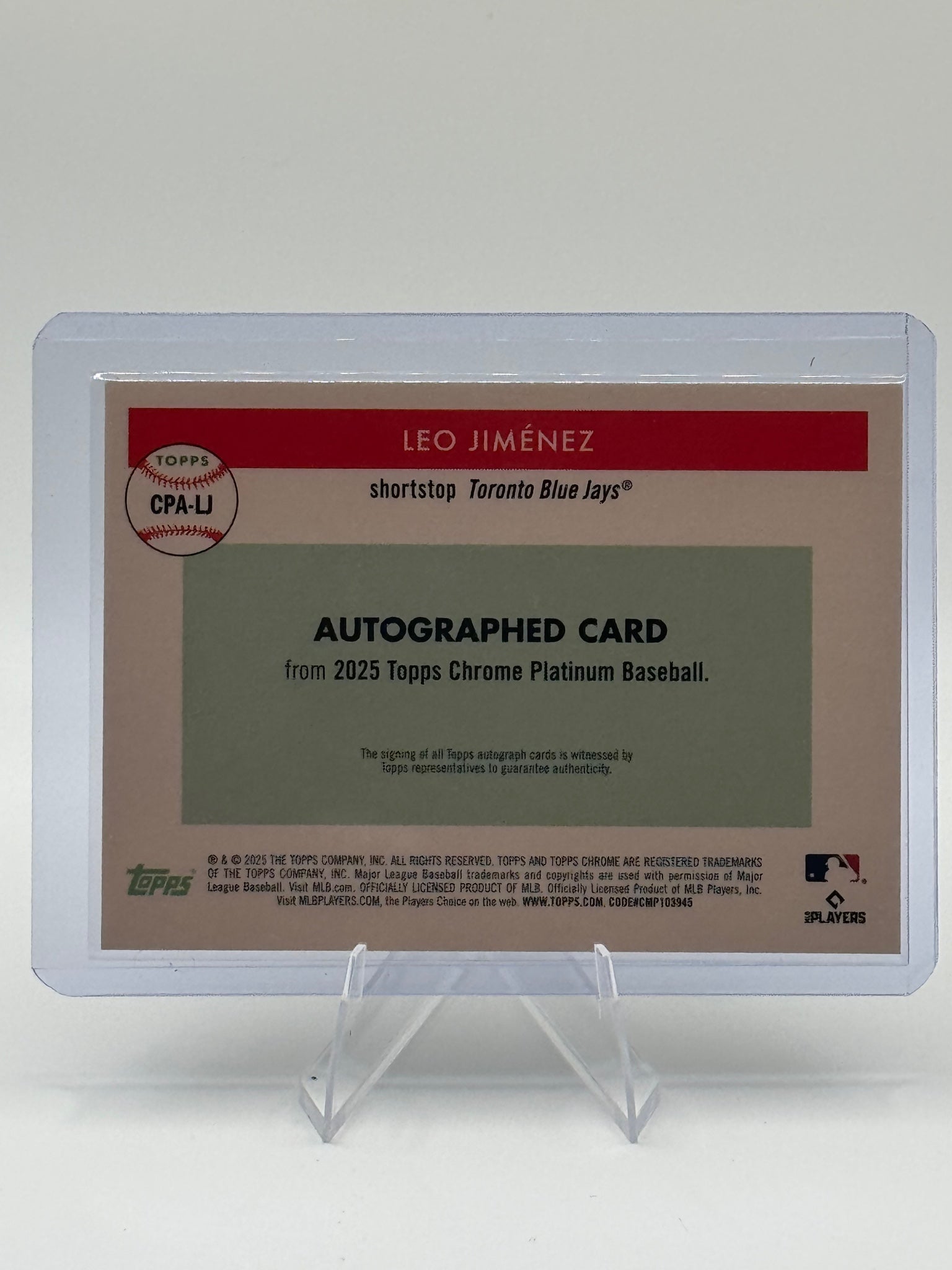 2025 Topps Chrome Platinum Leo Jiménez #CPA-LJ Autograph Blue Jays NM