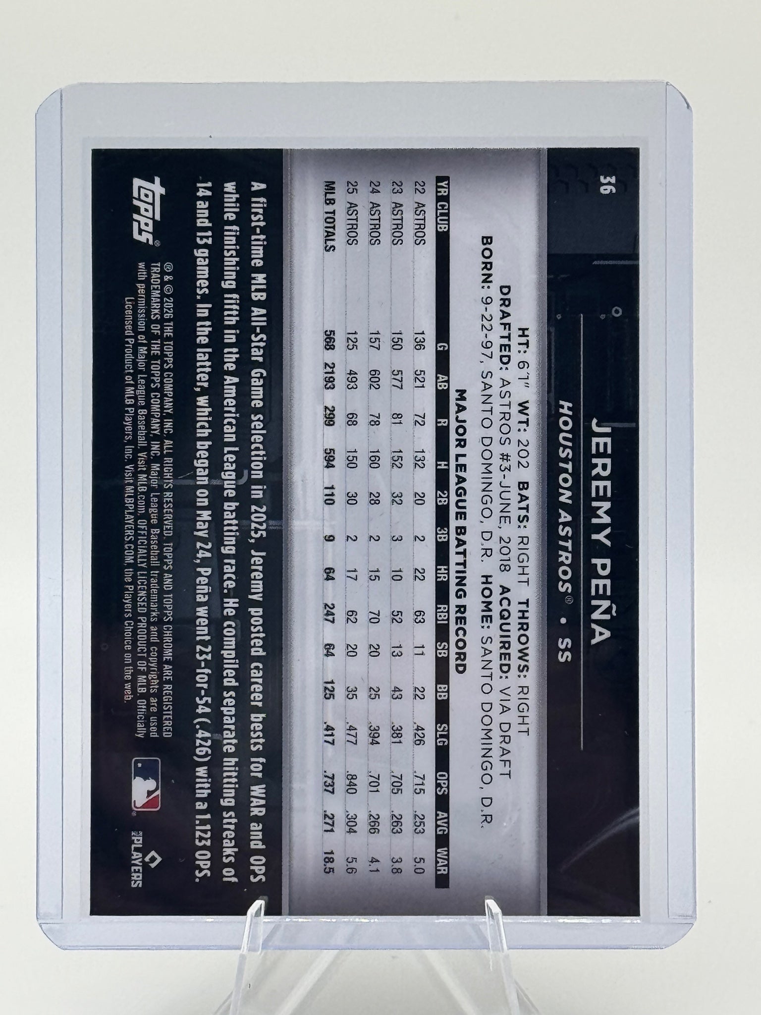 2026 Topps Chrome Black Jeremy Peña #36 Houston Astros Near Mint or Better