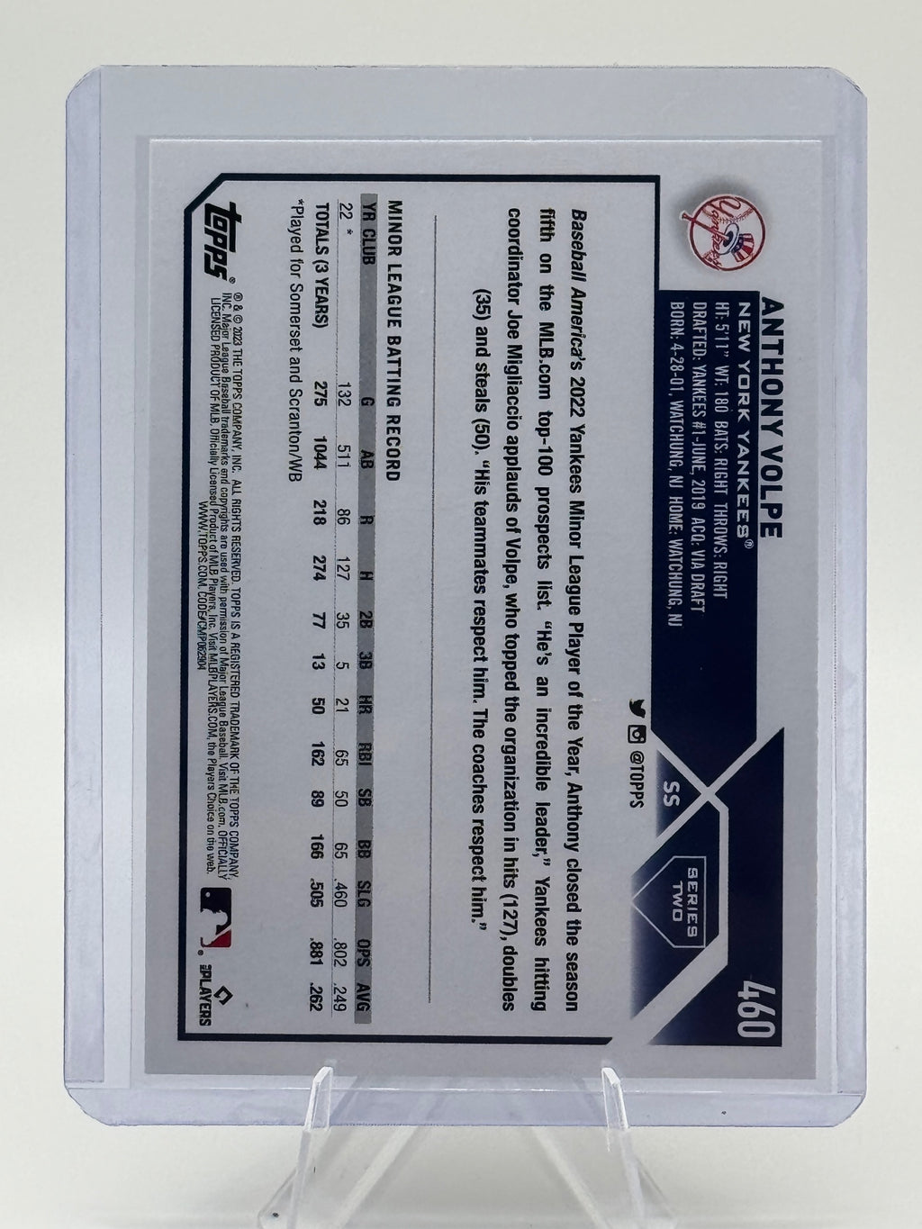 2023 Topps Anthony Volpe #460 New York Yankees Near Mint or Better