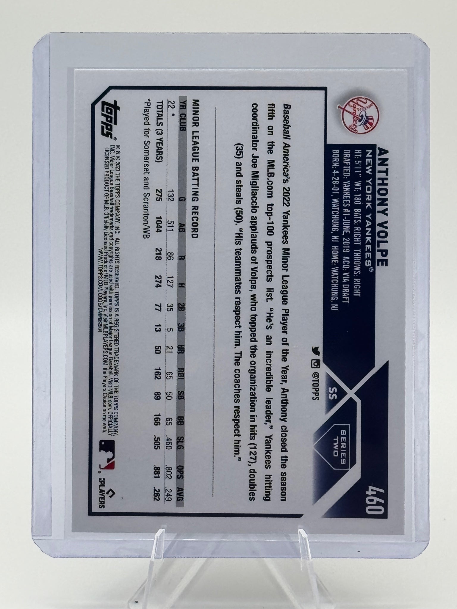 2023 Topps Anthony Volpe #460 New York Yankees Near Mint or Better