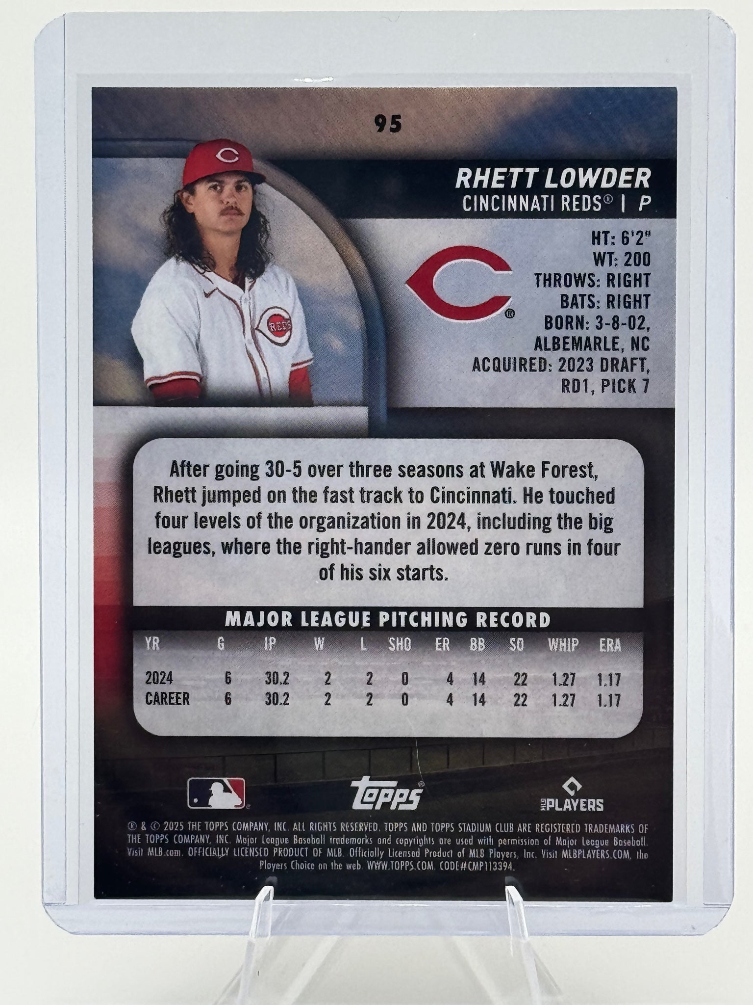 2025 Stadium Club Rhett Lowder #95 Cincinnati Reds Near Mint or Better