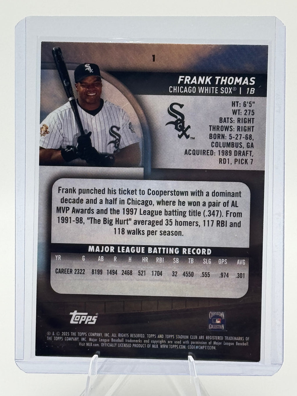 2025 Stadium Club Frank Thomas #1 Chicago White Sox Near Mint or Better