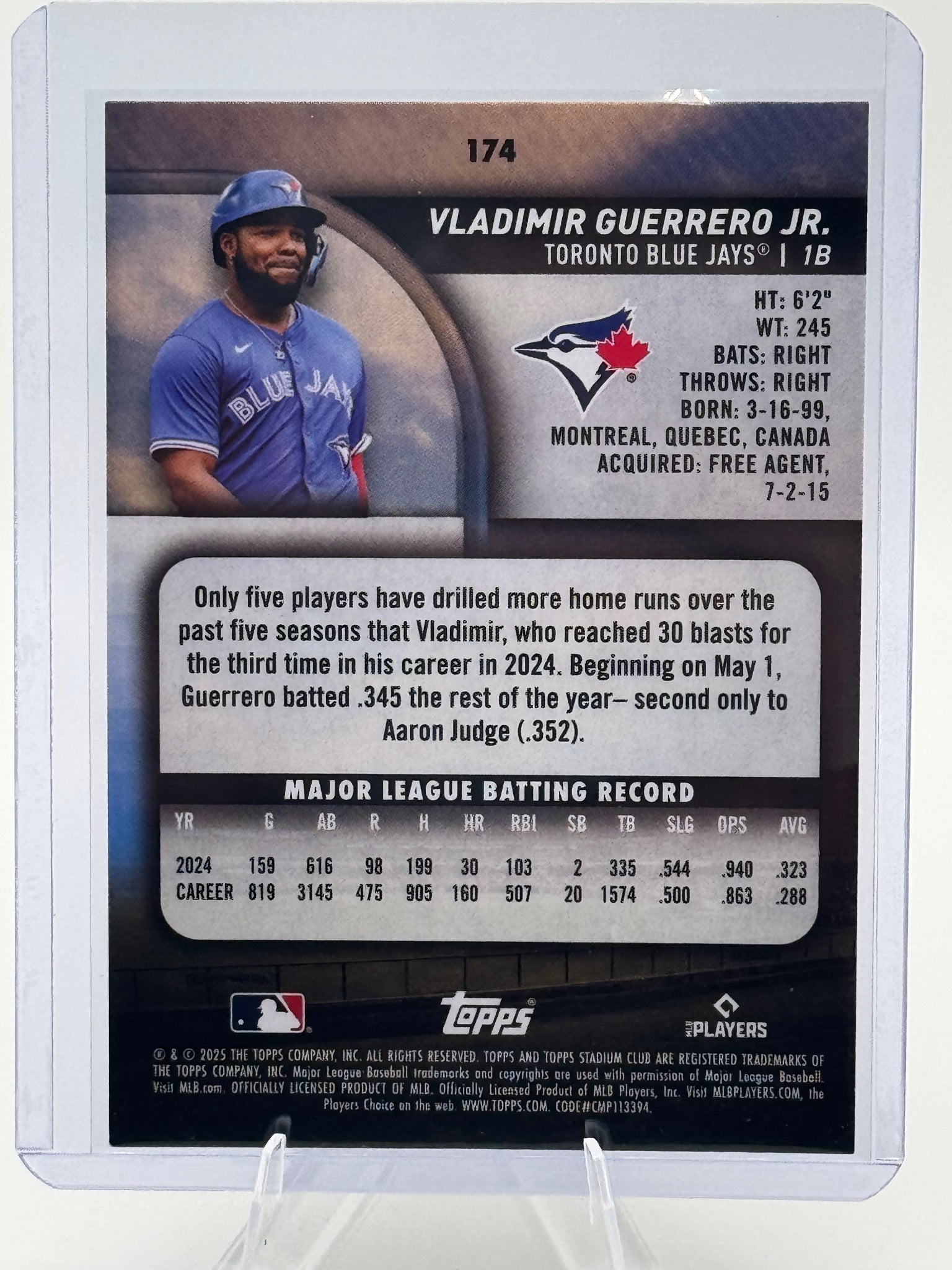 2025 Stadium Club Vladimir Guerrero Jr. #174 Toronto Blue Jays Near Mint