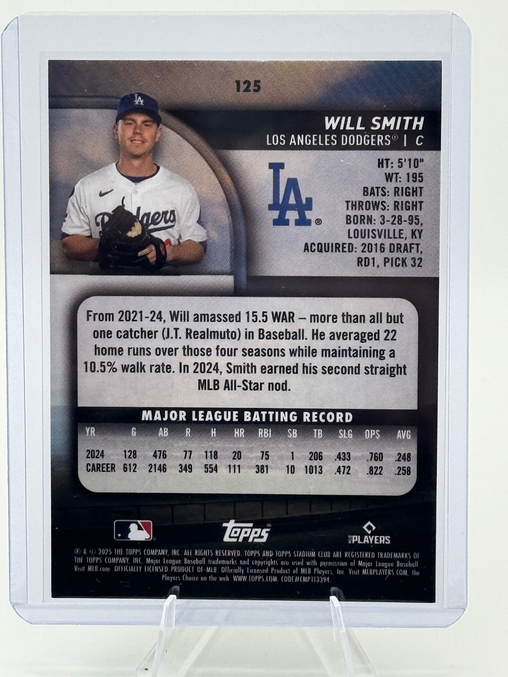 2025 Stadium Club Will Smith #125 Lime Green Los Angeles Dodgers Near Mint