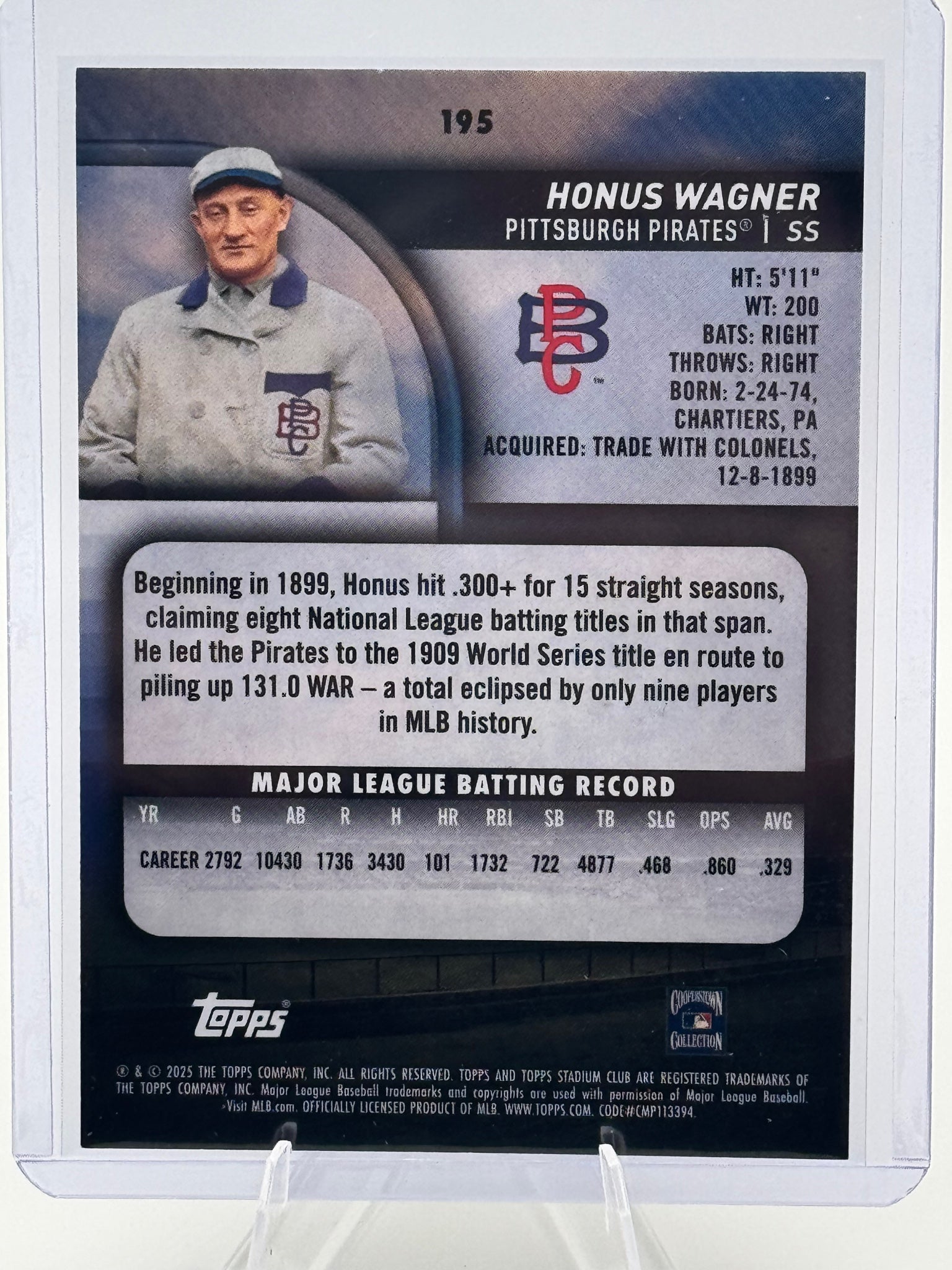 2025 Stadium Club Honus Wagner #195 Pittsburgh Pirates Near Mint or Better