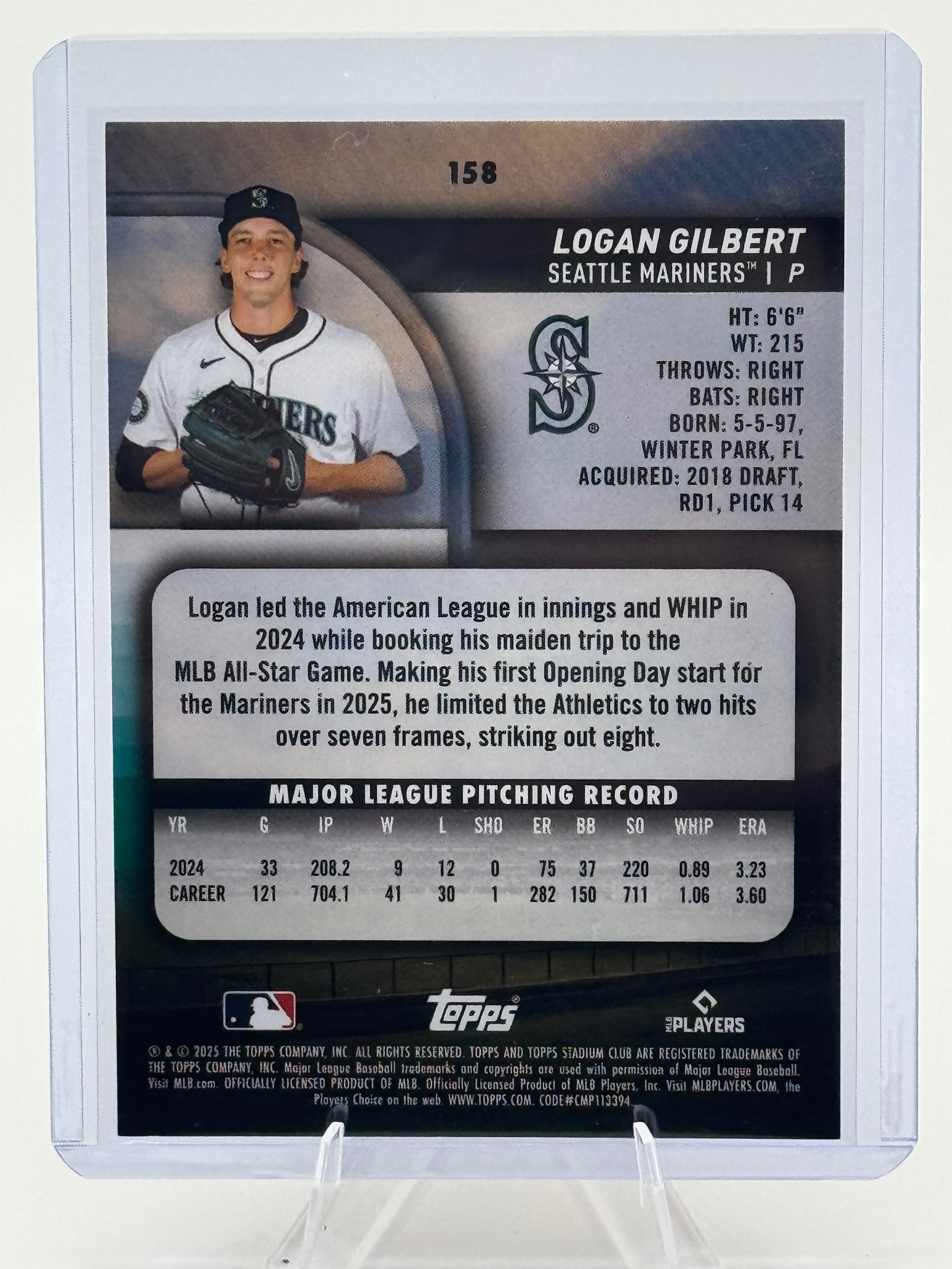 2025 Stadium Club Logan Gilbert #158 Pink Foil Seattle Mariners Near Mint