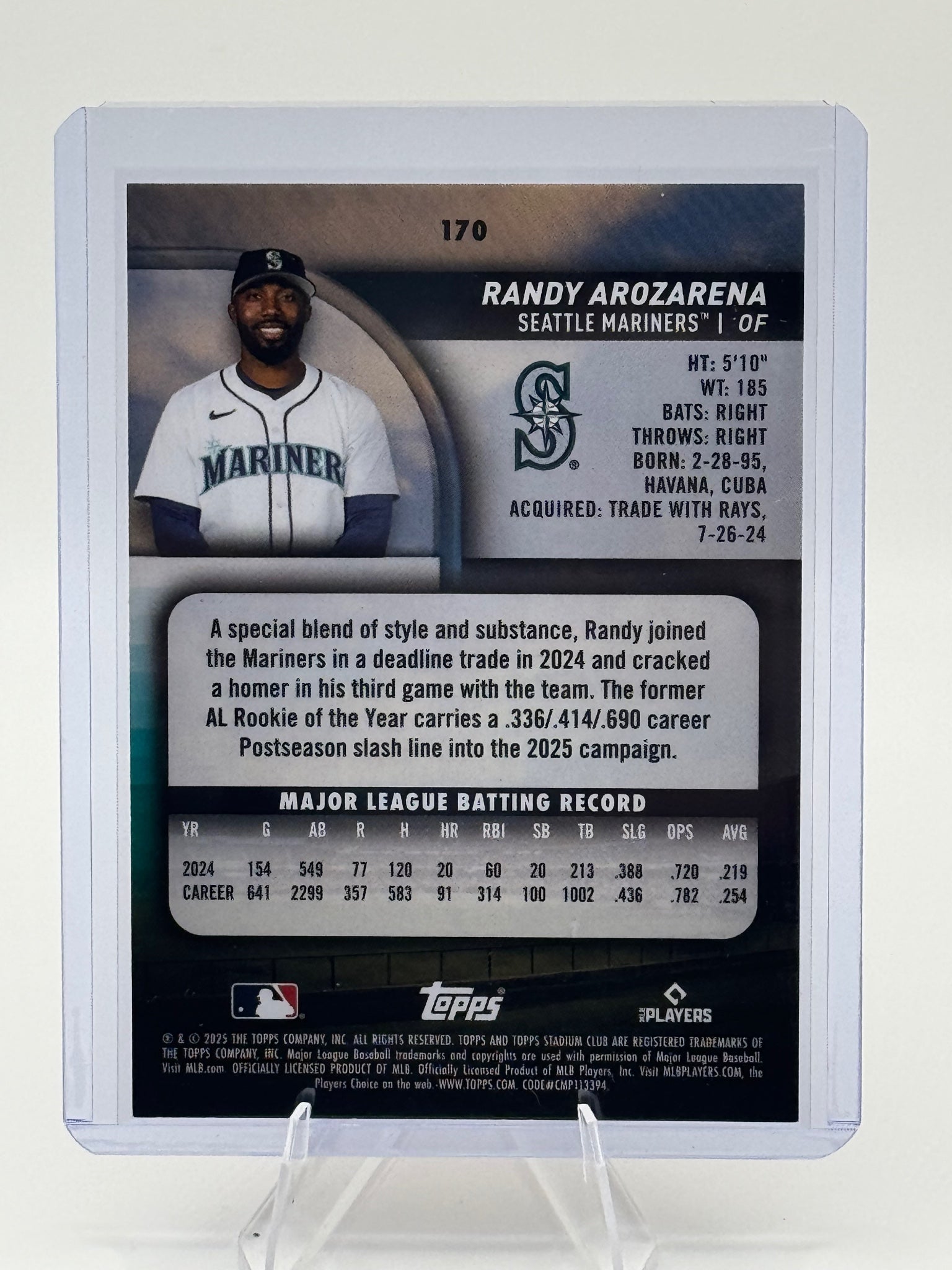 2025 Stadium Club Randy Arozarena #170 Pink Foil Seattle Mariners Near Mint