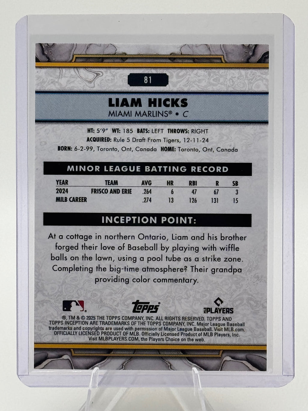 2025 Topps Inception Liam Hicks #81 Red Miami Marlins Near Mint or Better