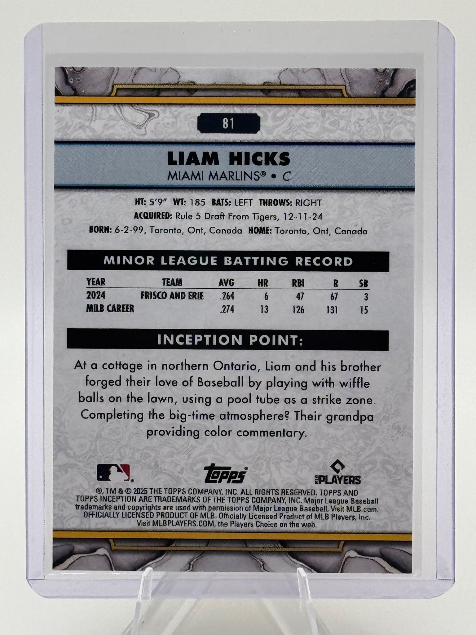 2025 Topps Inception Liam Hicks #81 Red Miami Marlins Near Mint or Better