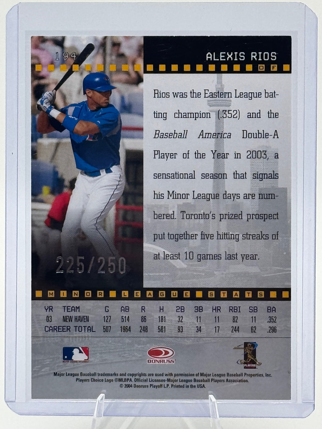 2004 Donruss Studio Alexis Rios #194 Private Signings Auto /250 Blue Jays NM