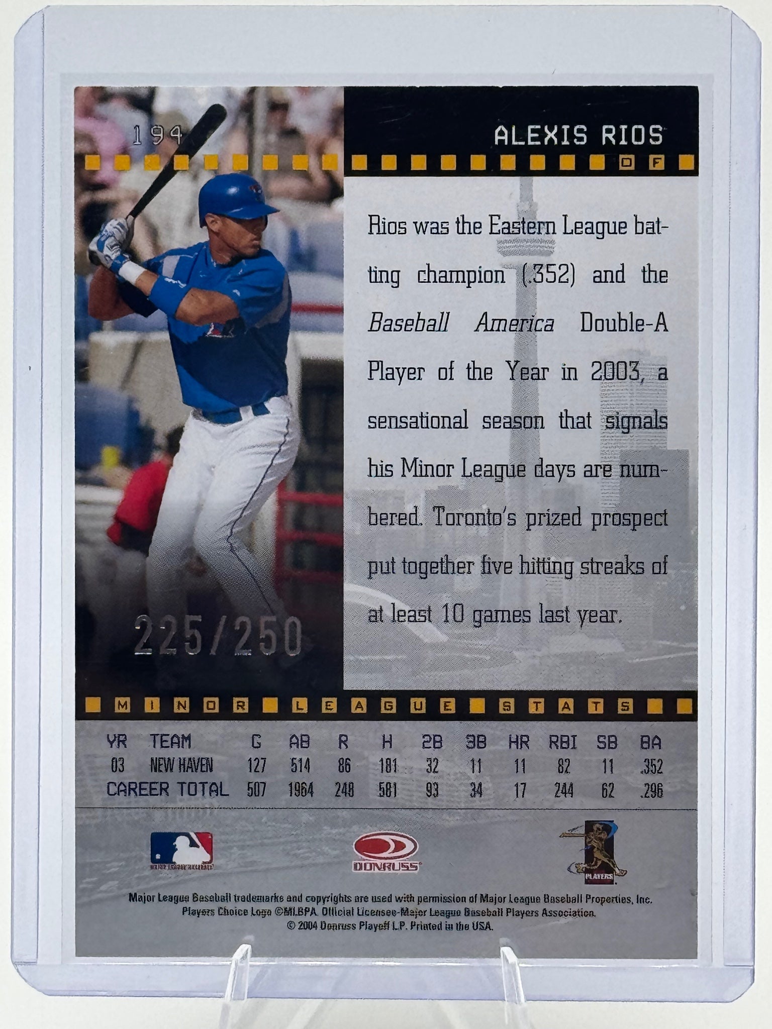 2004 Donruss Studio Alexis Rios #194 Private Signings Auto /250 Blue Jays NM