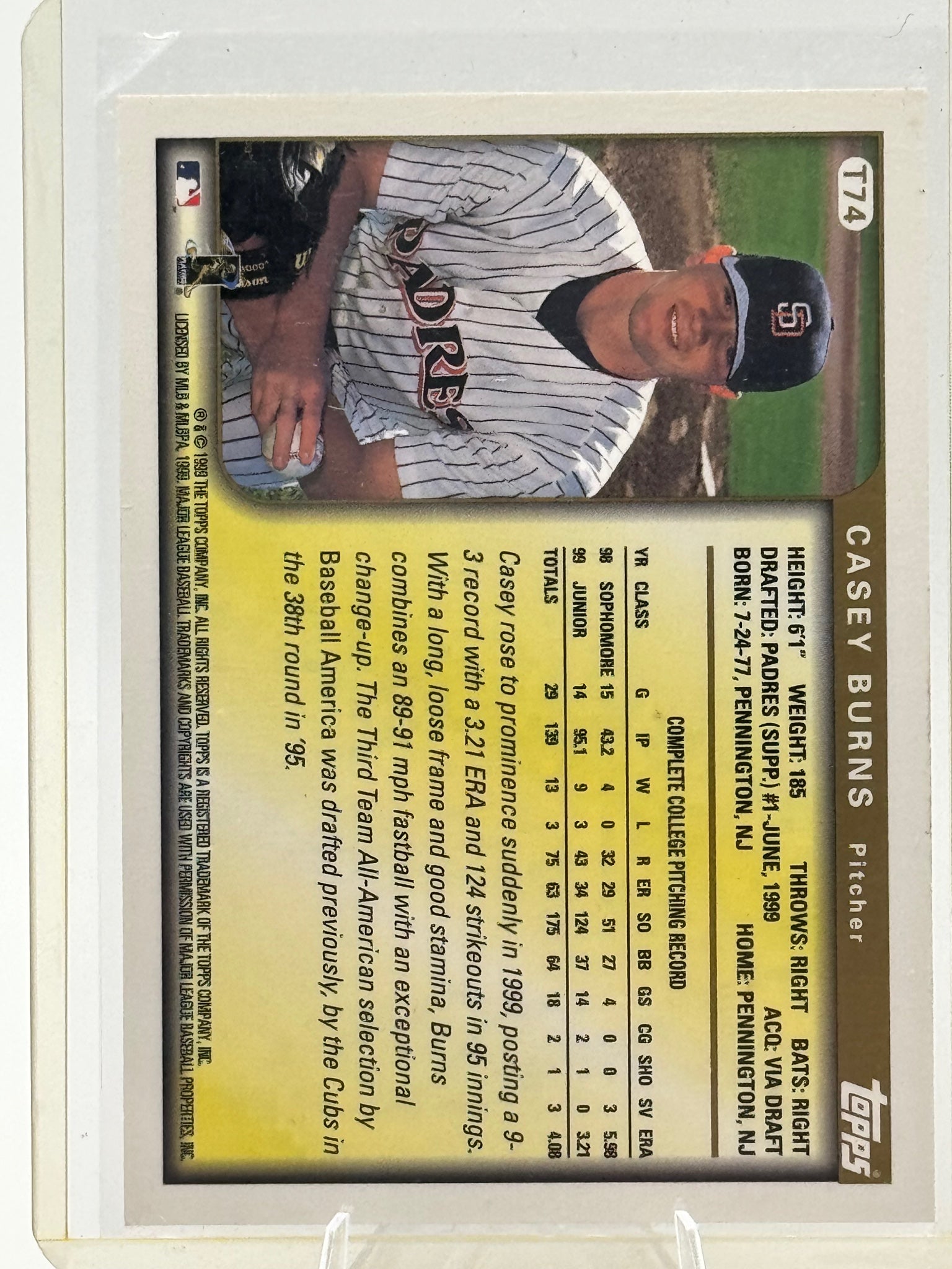 1999 Topps Traded & Rookies Casey Burns #T74 Autographs San Diego Padres NM