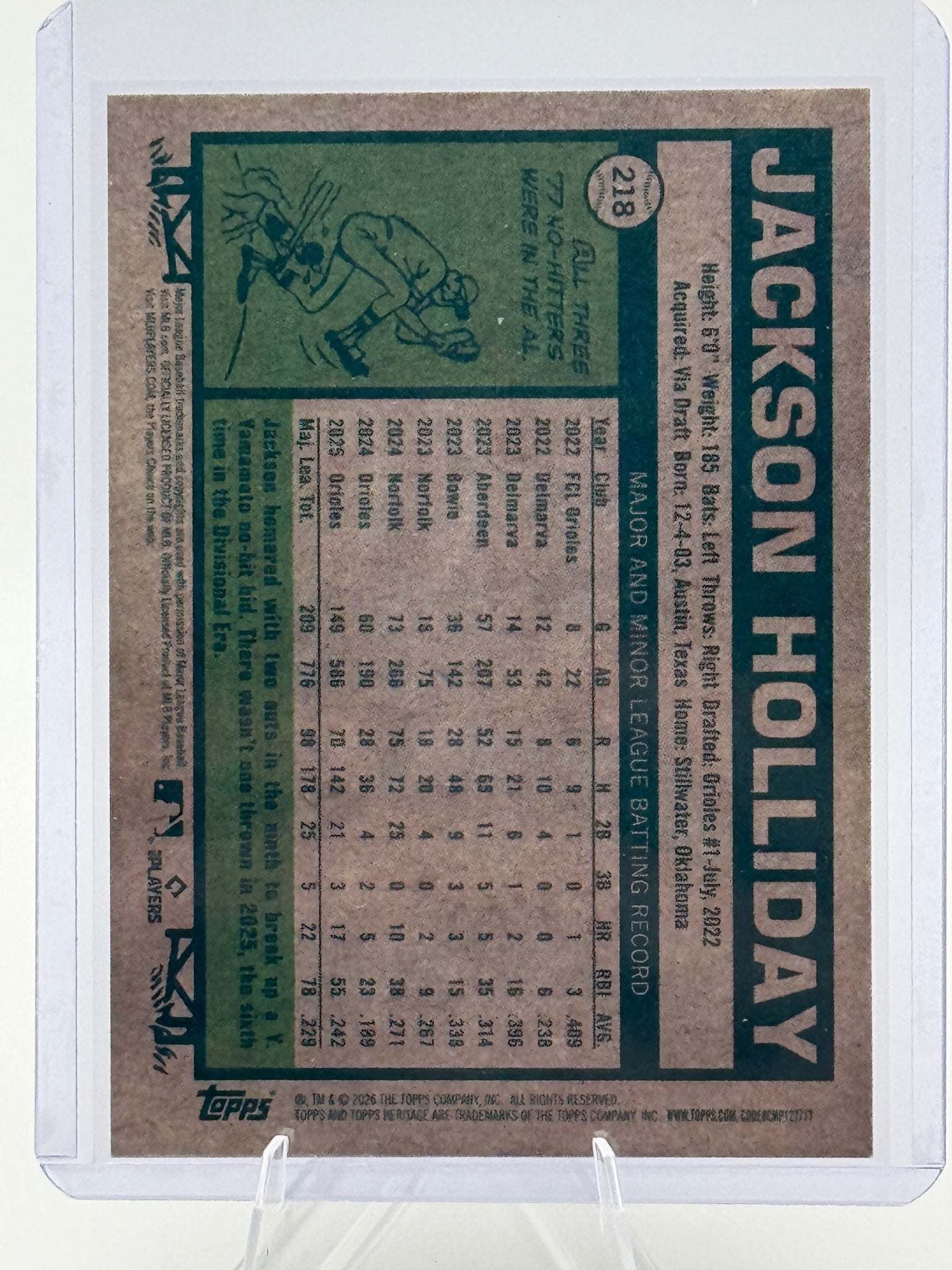 2026 Topps Heritage Jackson Holliday #218 Baltimore Orioles Near Mint or Better
