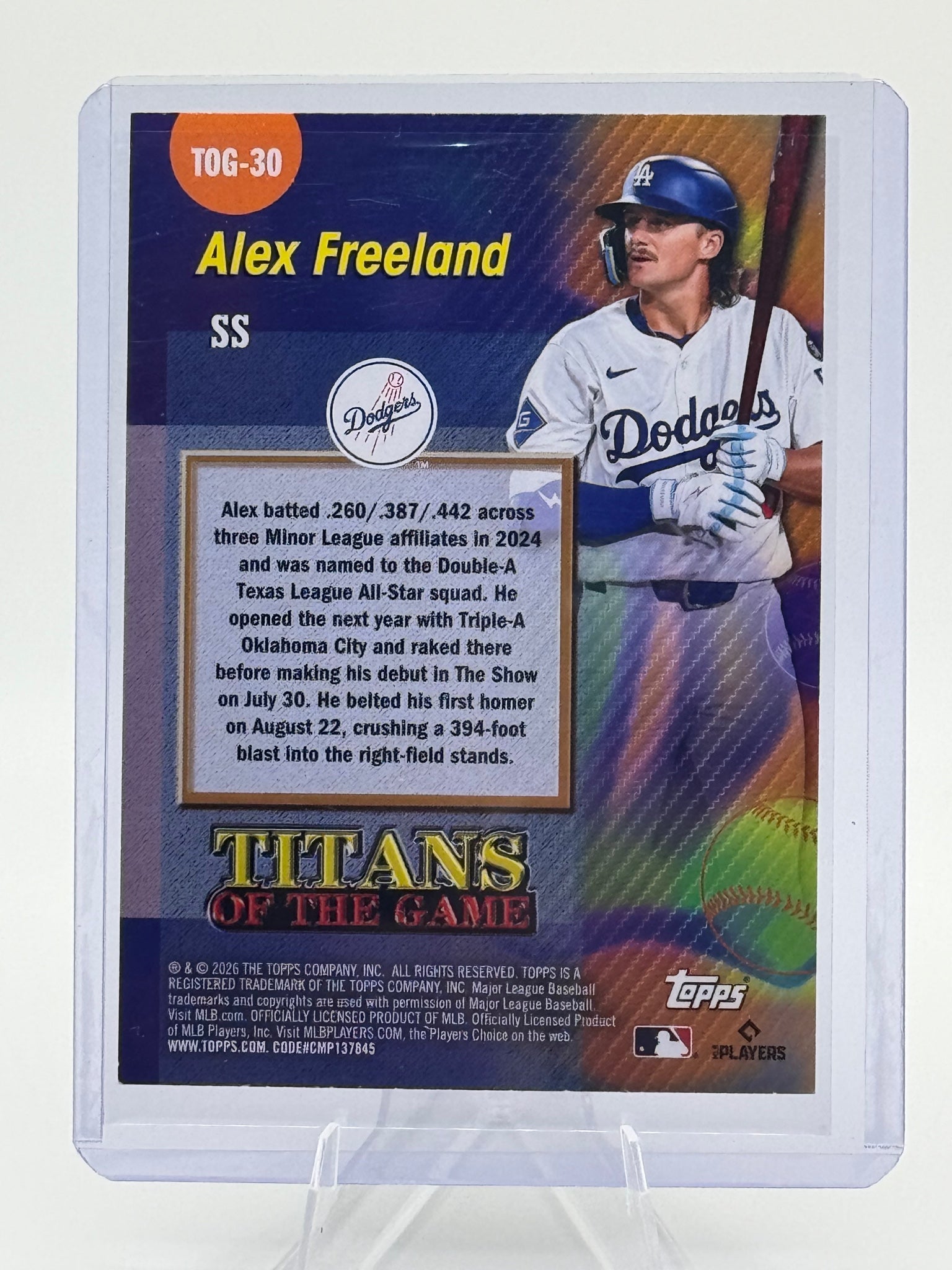 2026 Topps Alex Freeland #TOG-30 Titans of the Game Los Angeles Dodgers NM