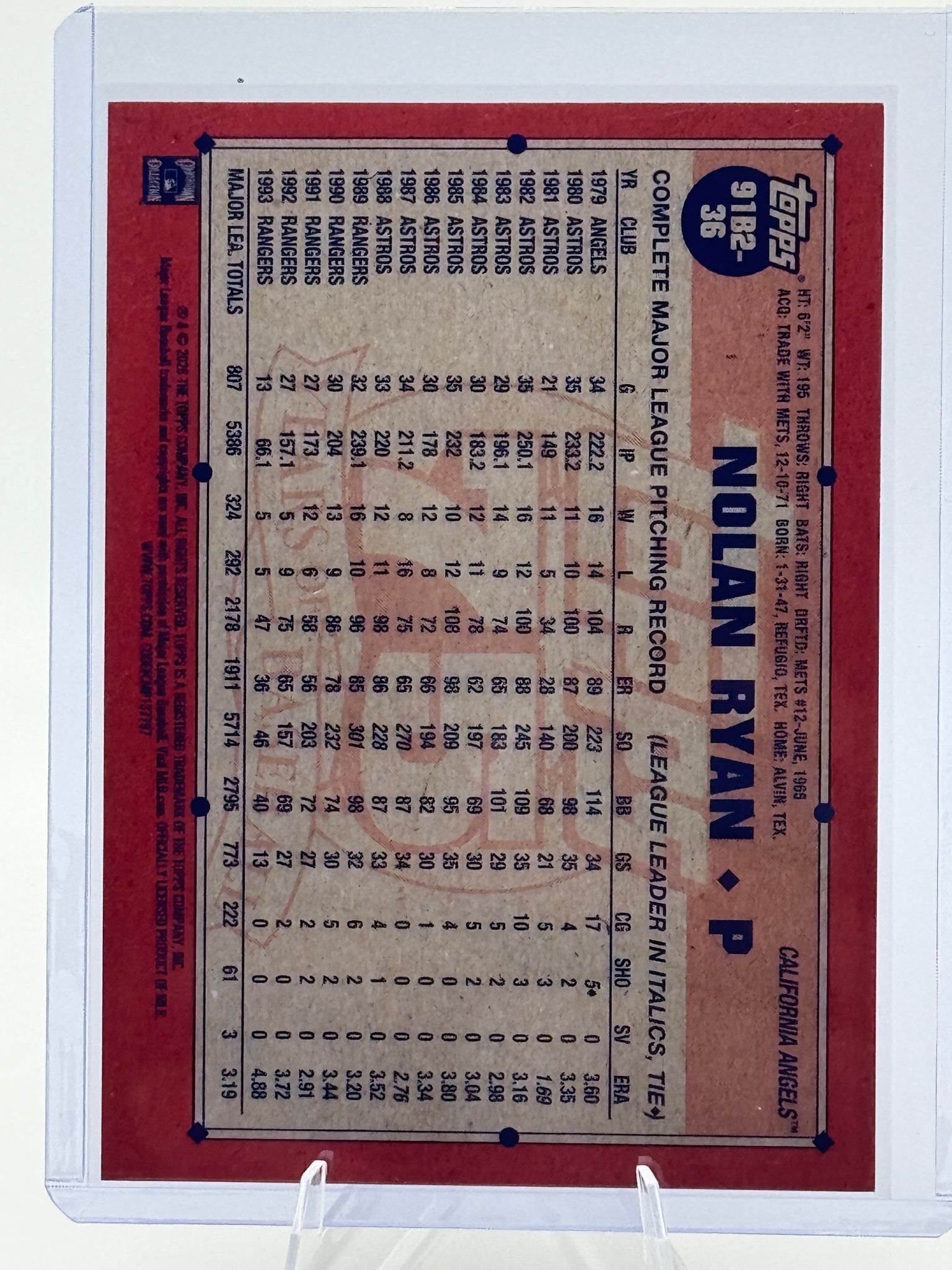 2026 Topps Nolan Ryan #91B2-36 1991 California Angels Near Mint