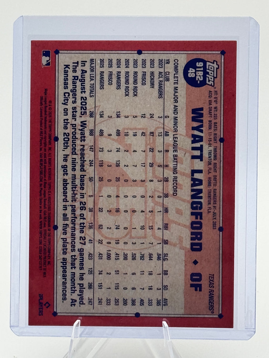 2026 Topps Wyatt Langford #91B2-48 1991 Texas Rangers Near Mint
