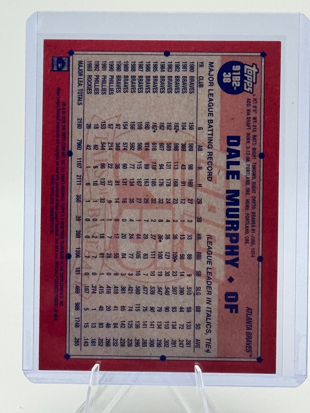 2026 Topps Dale Murphy #91B2-38 1991 Atlanta Braves Near Mint