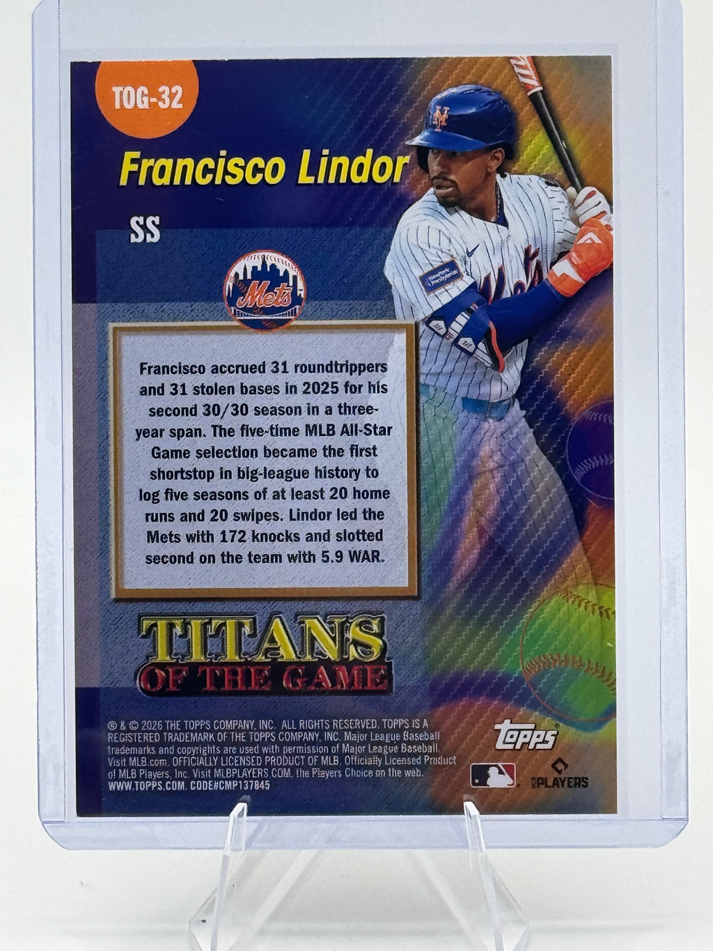 2026 Topps Francisco Lindor #TOG-32 Titans of the Game New York Mets Near Mint