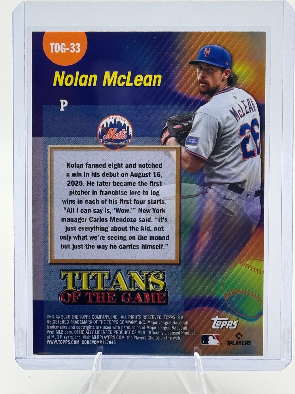 2026 Topps Nolan McLean #TOG-33 Titans of the Game New York Mets Near Mint