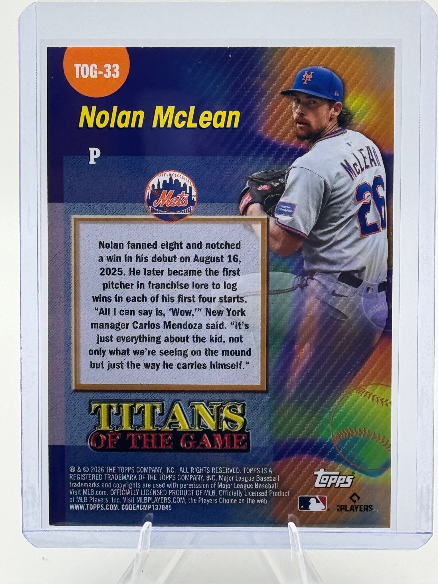 2026 Topps Nolan McLean #TOG-33 Titans of the Game New York Mets Near Mint