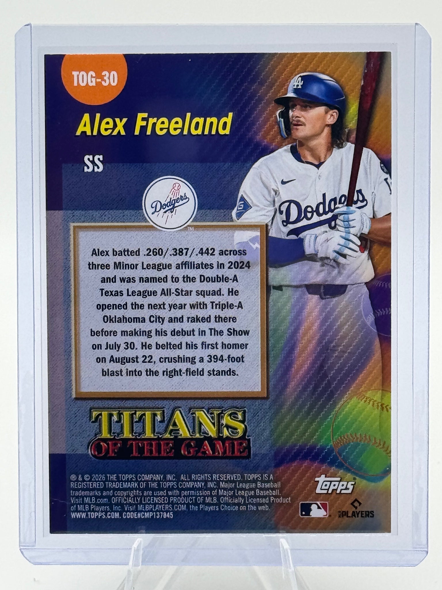 2026 Topps Alex Freeland #TOG-30 Titans of the Game Los Angeles Dodgers NM