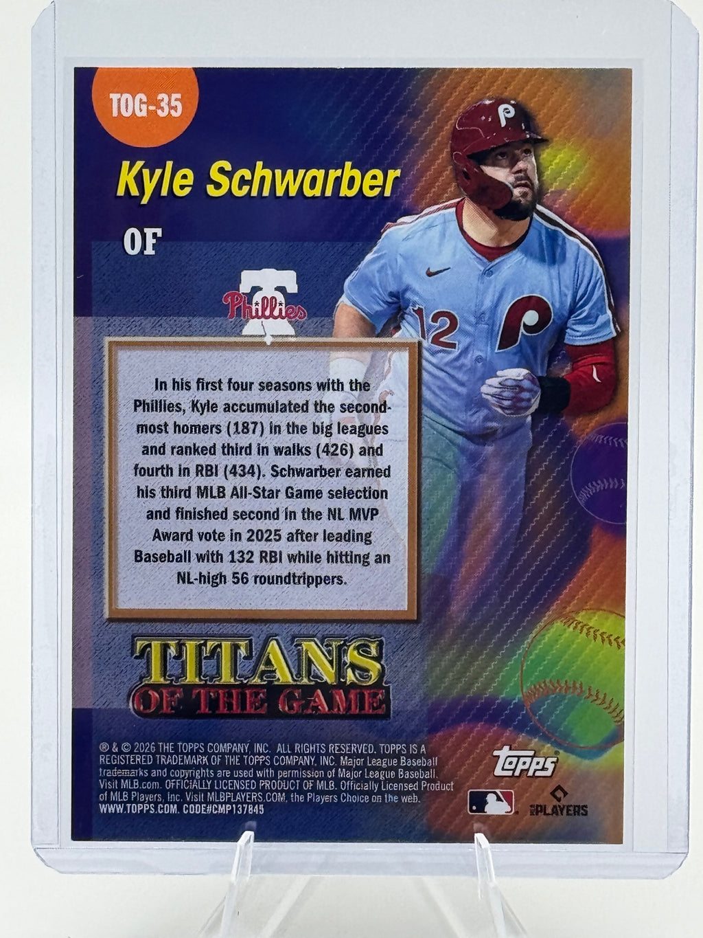 2026 Topps Kyle Schwarber #TOG-35 Titans of the Game Philadelphia Phillies NM