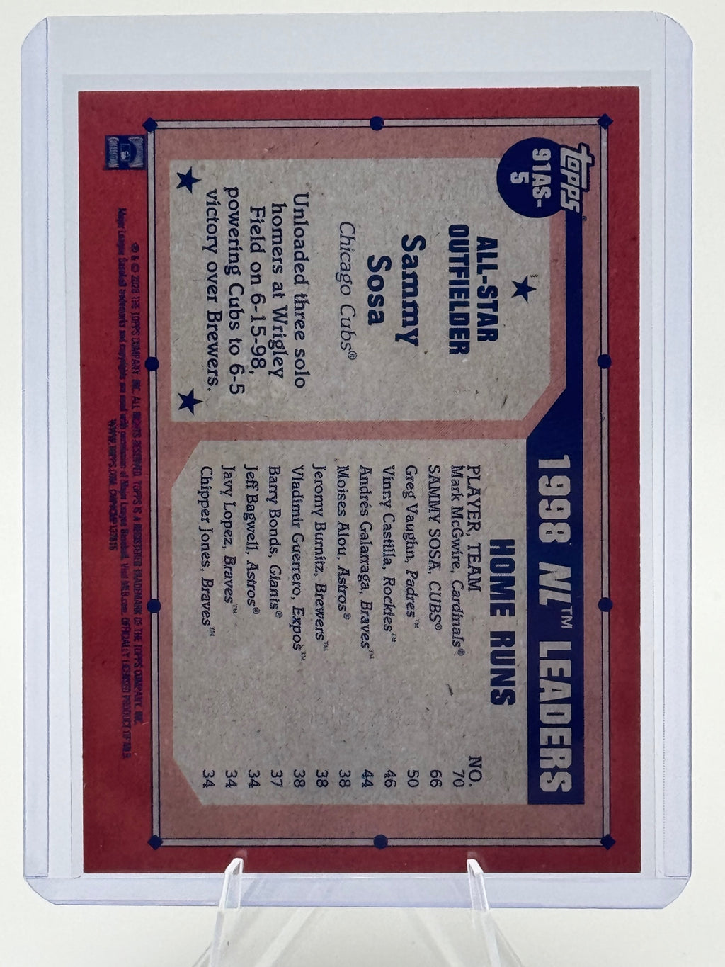 2026 Topps Sammy Sosa #91AS-5 1991 All-Stars Chicago Cubs Near Mint