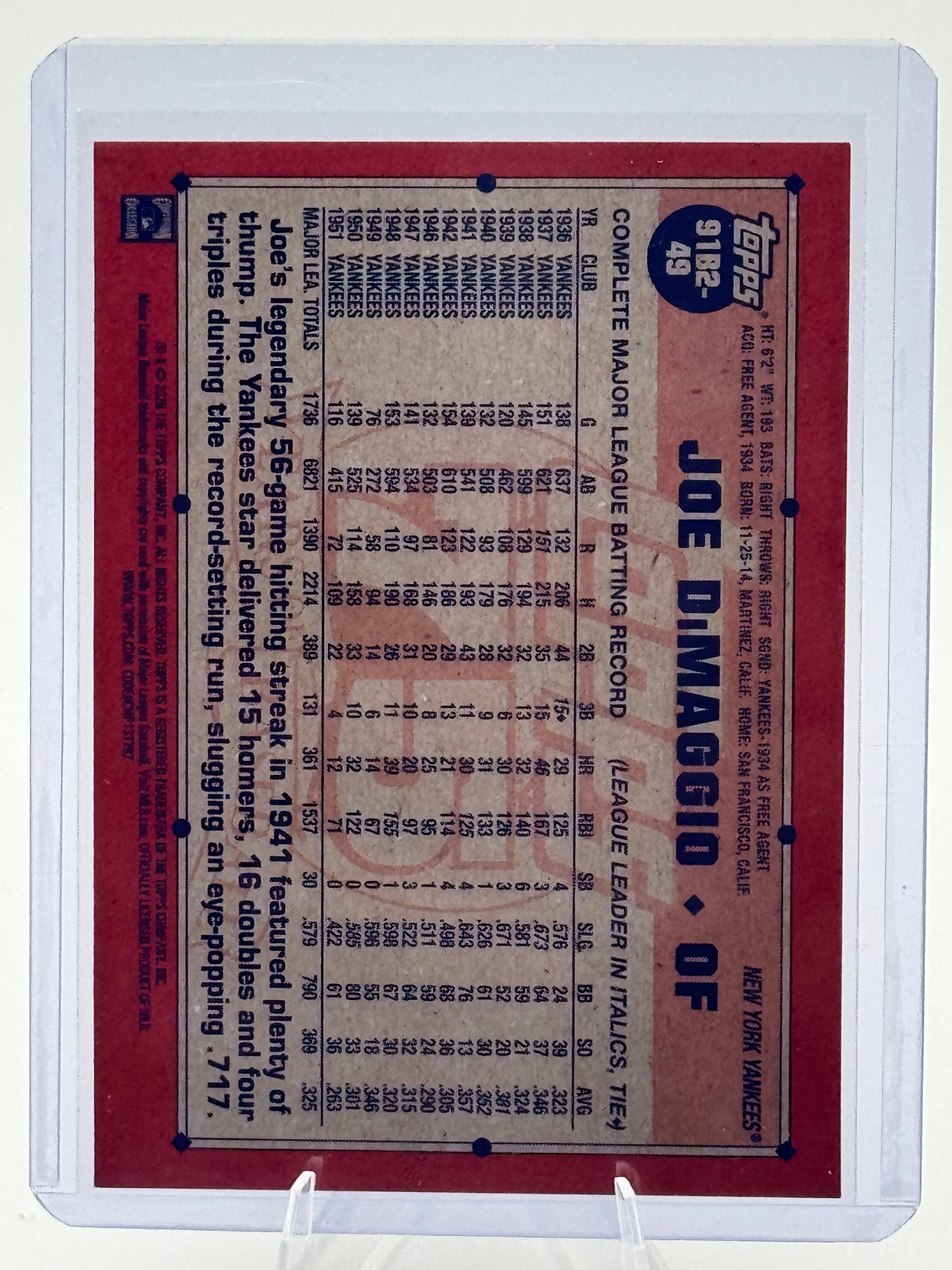 2026 Topps Joe DiMaggio #91B2-49 1991 New York Yankees Near Mint