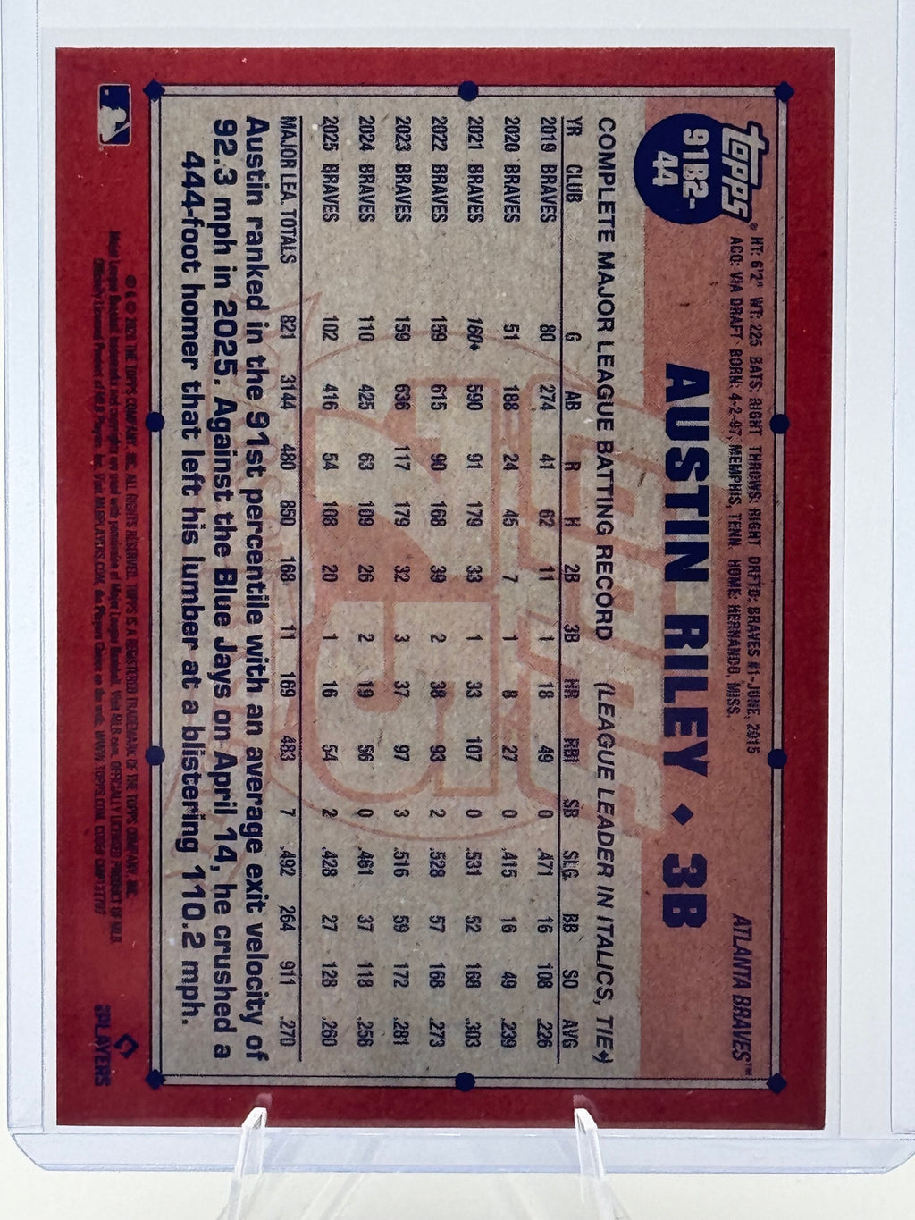 2026 Topps Austin Riley #91B2-44 1991 Crackle Foil Atlanta Braves Near Mint