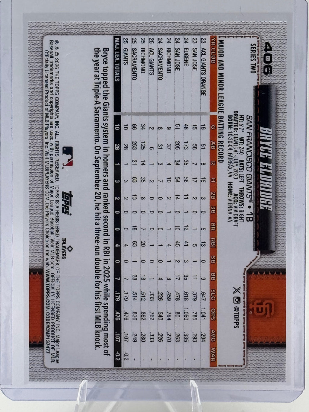 2026 Topps Bryce Eldridge #406 San Francisco Giants Near Mint or Better
