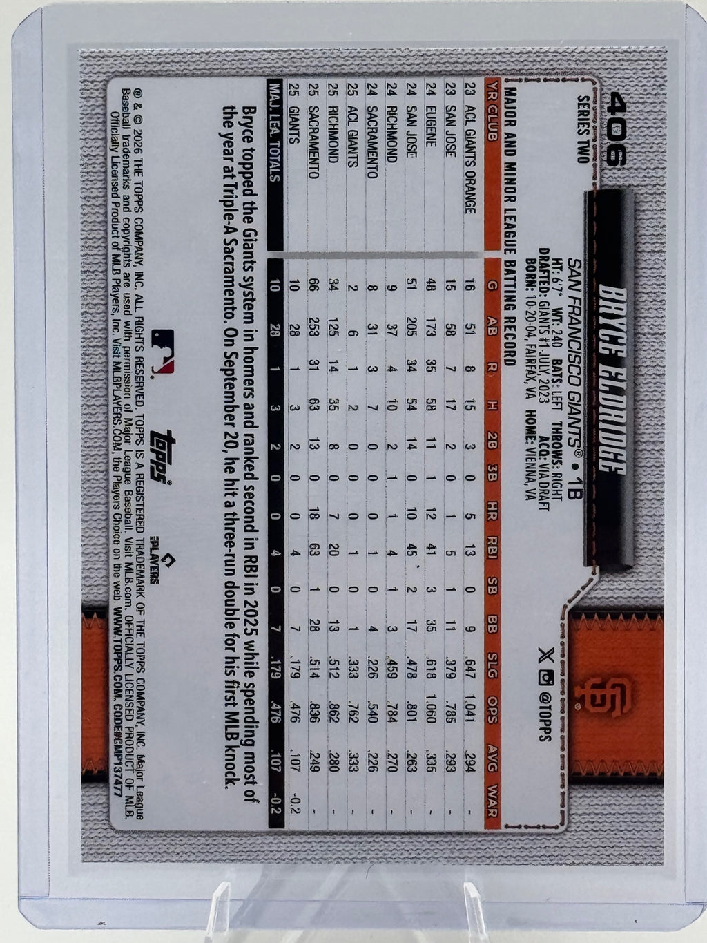 2026 Topps Bryce Eldridge #406 San Francisco Giants Near Mint or Better