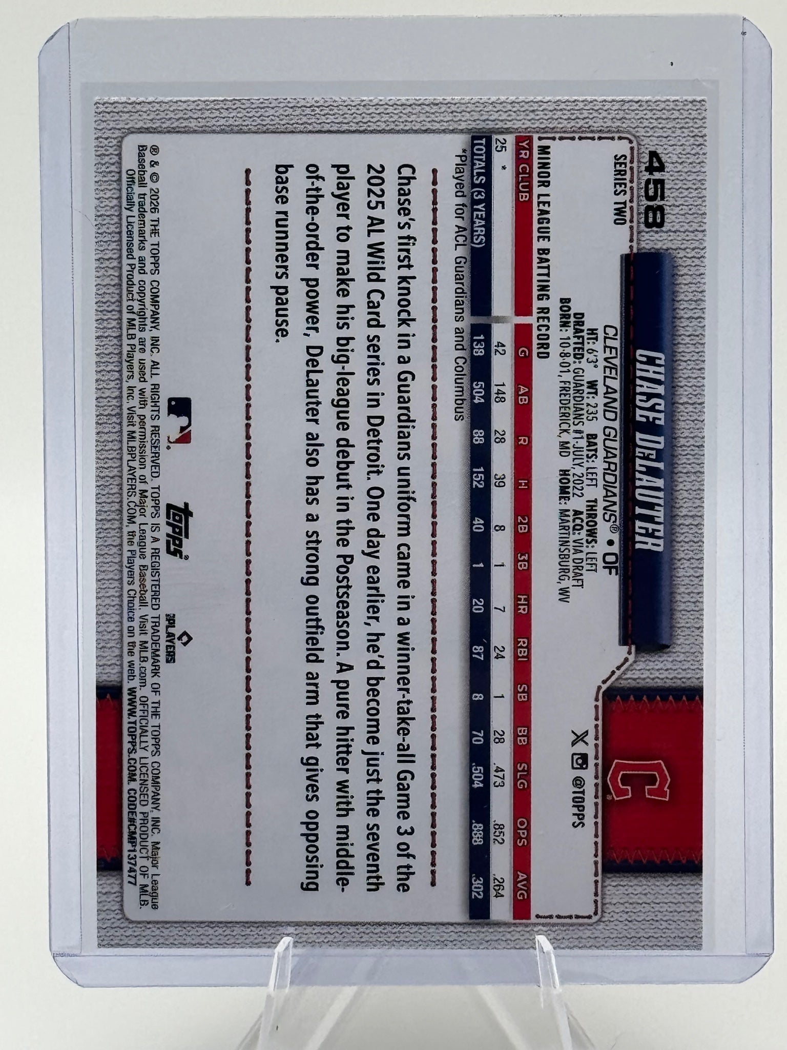 2026 Topps Chase DeLauter #458 Cleveland Guardians Near Mint or Better