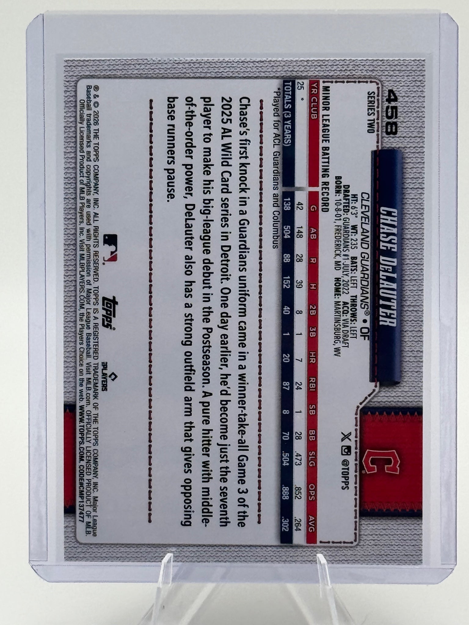 2026 Topps Chase DeLauter #458 Cleveland Guardians Near Mint or Better