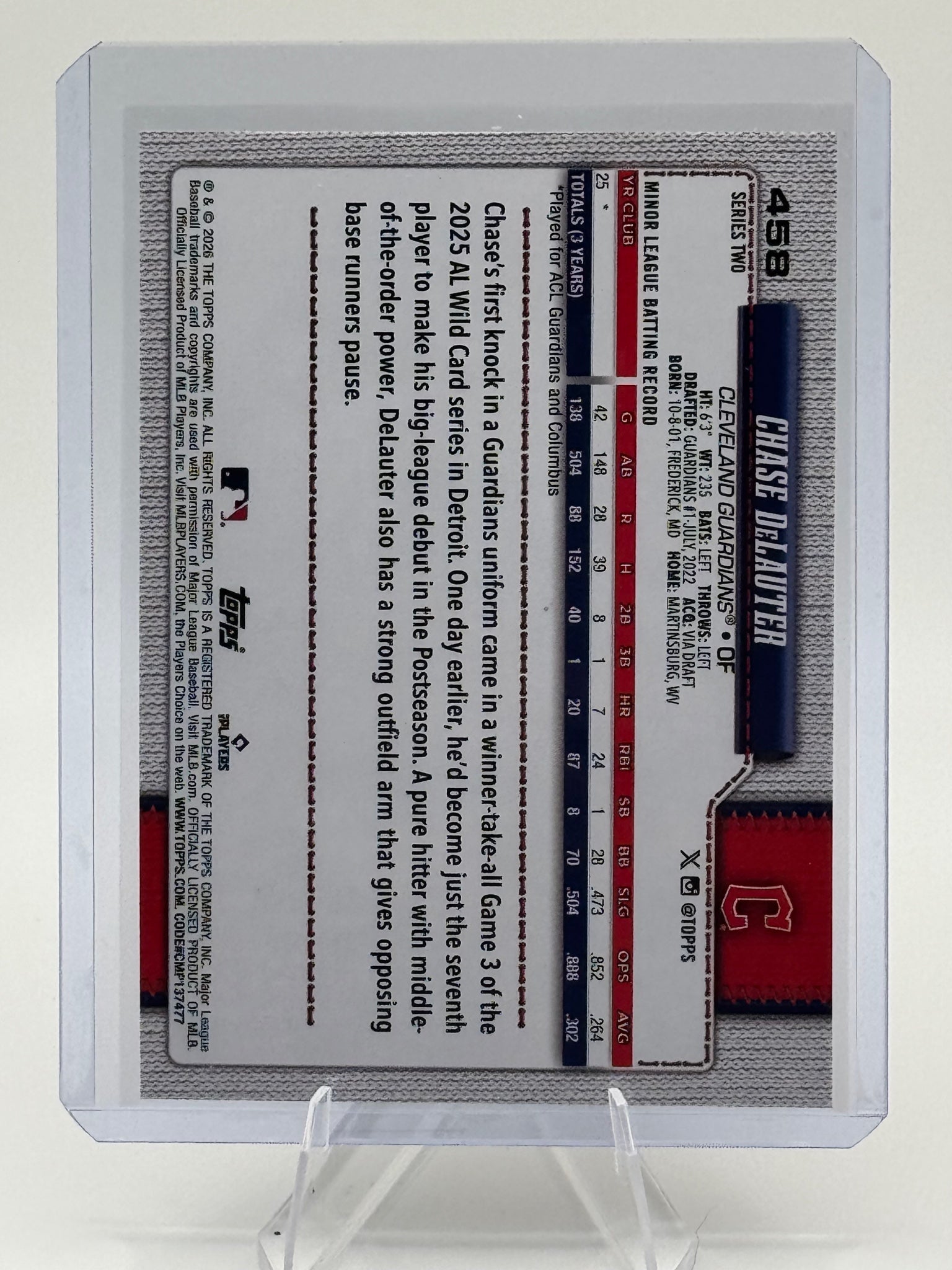 2026 Topps Chase DeLauter #458 Cleveland Guardians Near Mint or Better