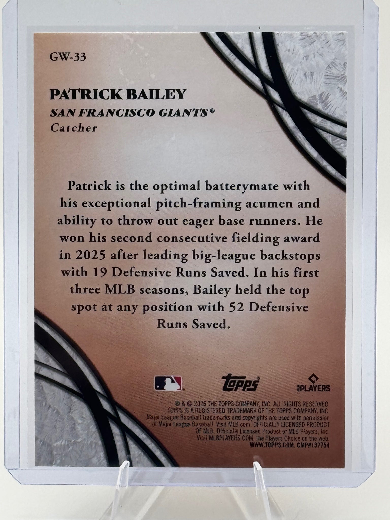 2026 Topps Patrick Bailey #GW-33 Glove Work San Francisco Giants Near Mint