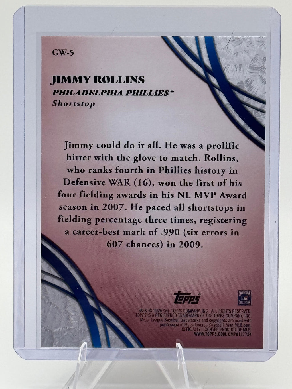 2026 Topps Jimmy Rollins #GW-5 Glove Work Philadelphia Phillies Near Mint