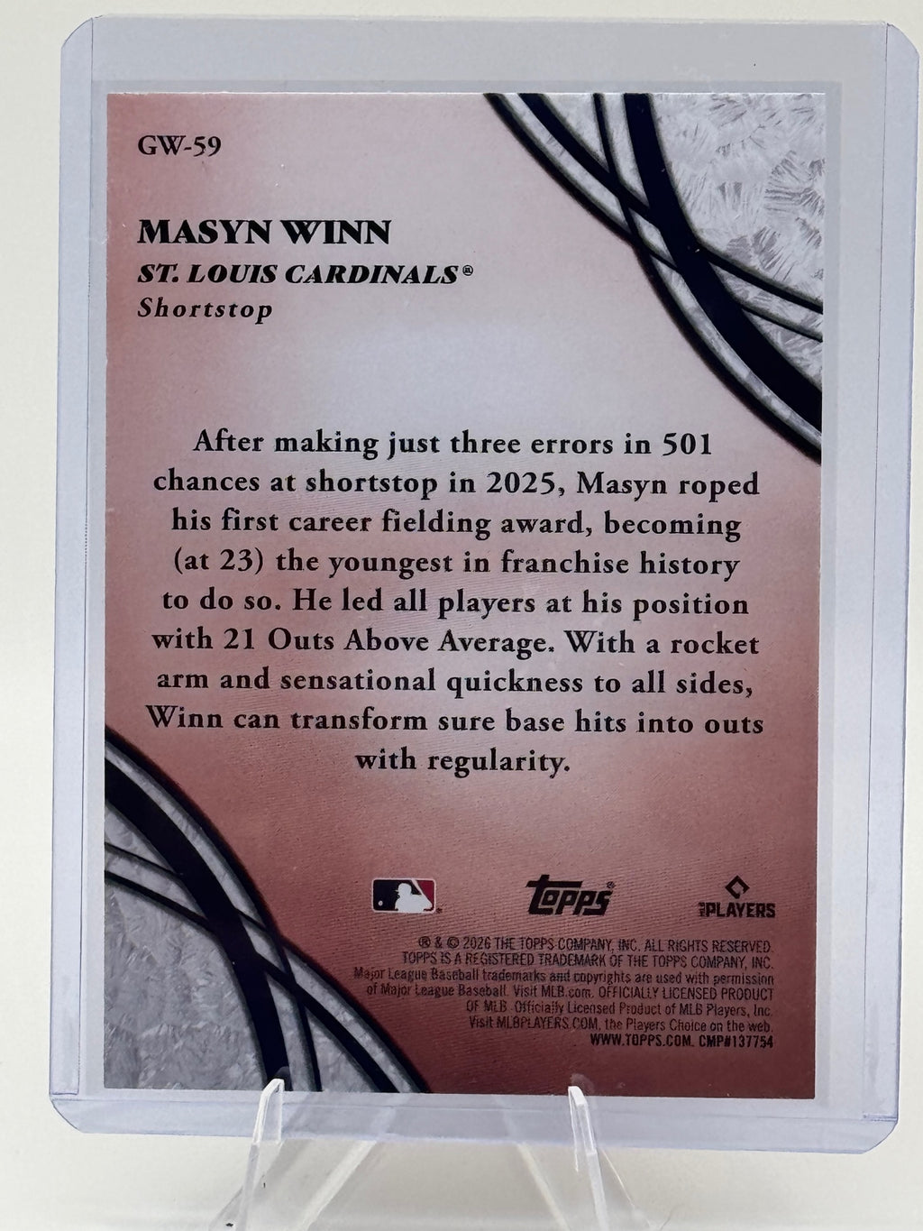 2026 Topps Masyn Winn #GW-59 Glove Work Pink Foil St. Louis Cardinals Near Mint