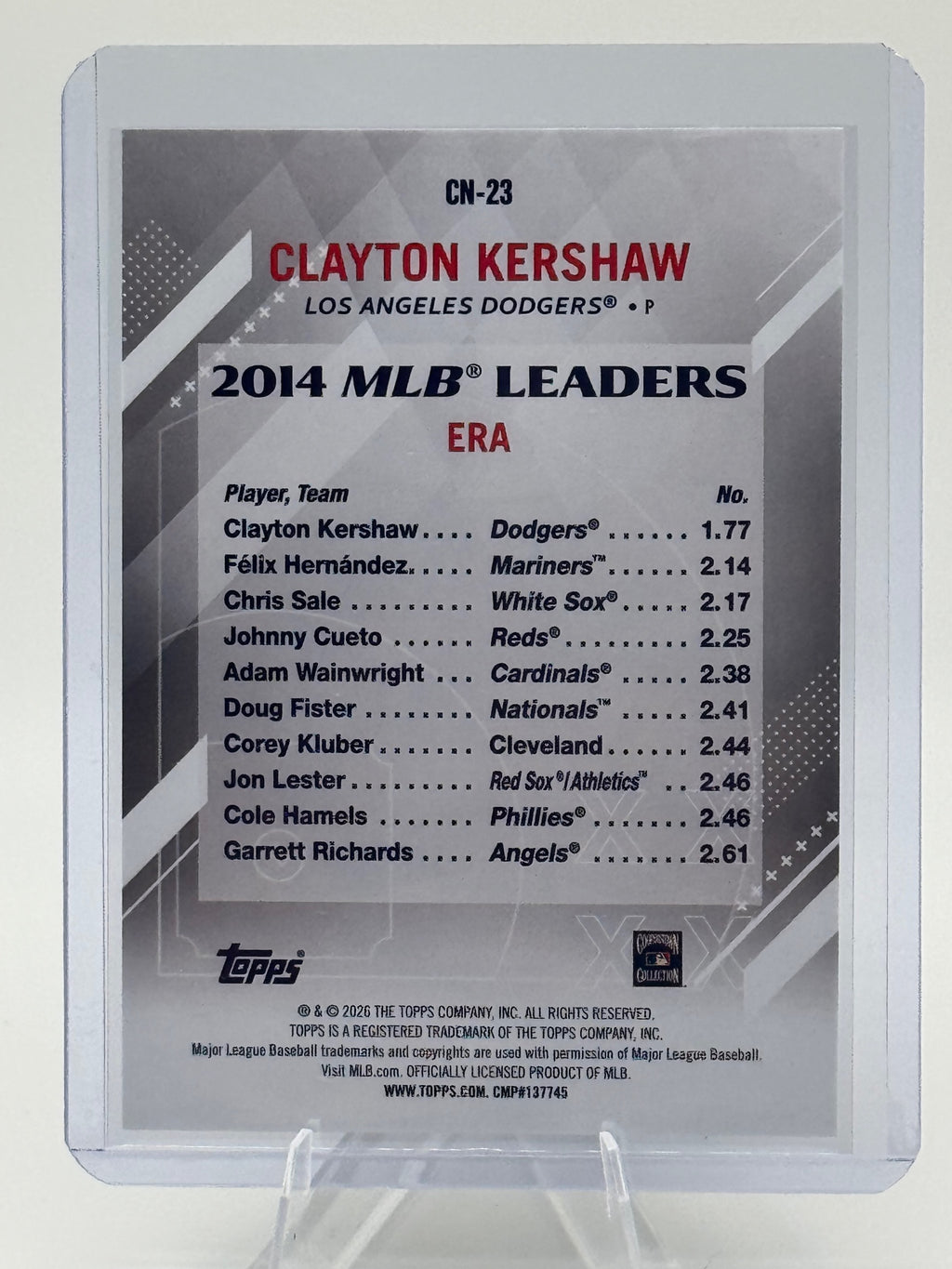 2026 Topps Clayton Kershaw #CN-23 Crooked Numbers Los Angeles Dodgers Near Mint