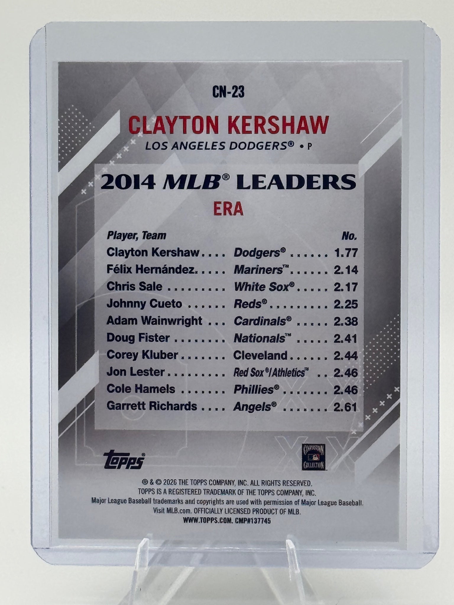 2026 Topps Clayton Kershaw #CN-23 Crooked Numbers Los Angeles Dodgers Near Mint