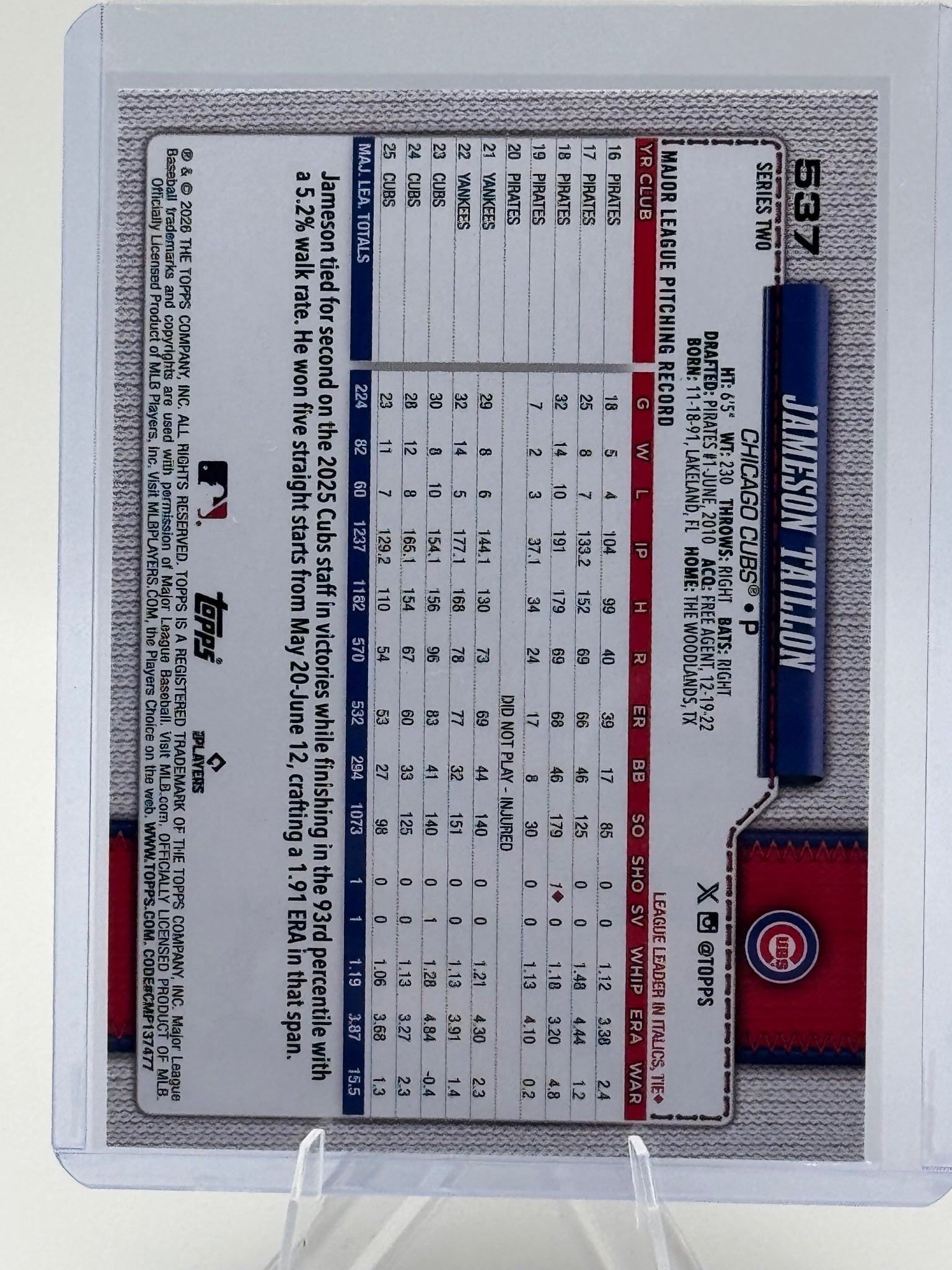 2026 Topps Jameson Taillon #537 Rainbow Foil Chicago Cubs Near Mint or Better