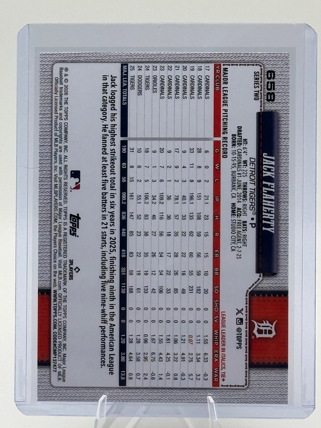 2026 Topps Jack Flaherty #658 Holo Foil Detroit Tigers Near Mint or Better