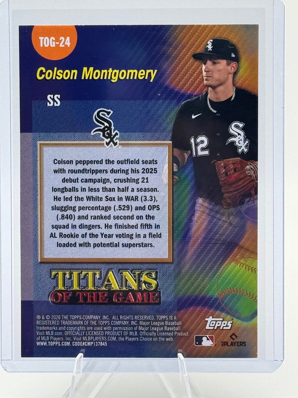 2026 Topps Colson Montgomery #TOG-24 Titans of the Game Chicago White Sox NM