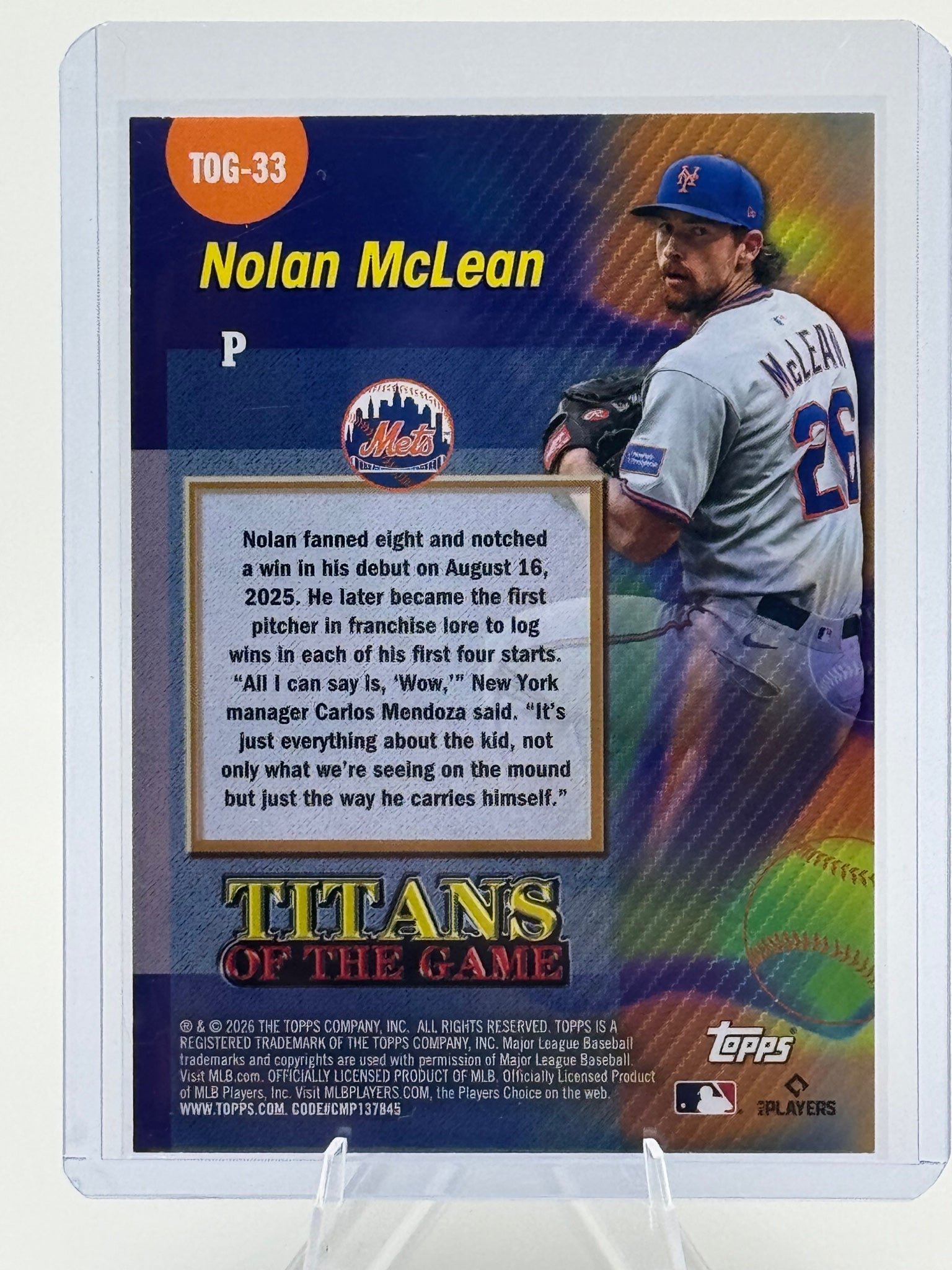 2026 Topps Nolan McLean #TOG-33 Titans of the Game New York Mets Near Mint
