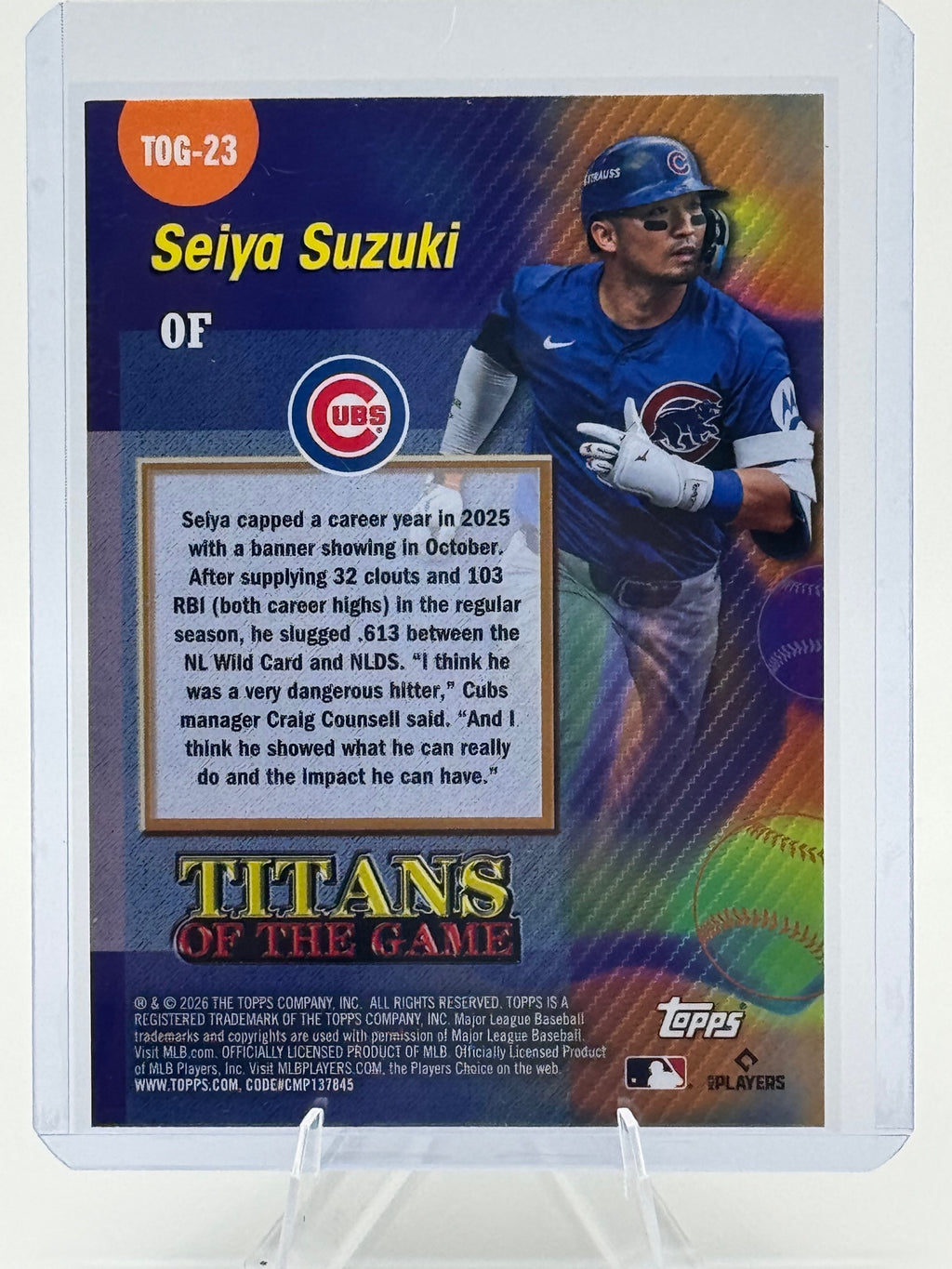 2026 Topps Seiya Suzuki #TOG-23 Titans of the Game Chicago Cubs Near Mint