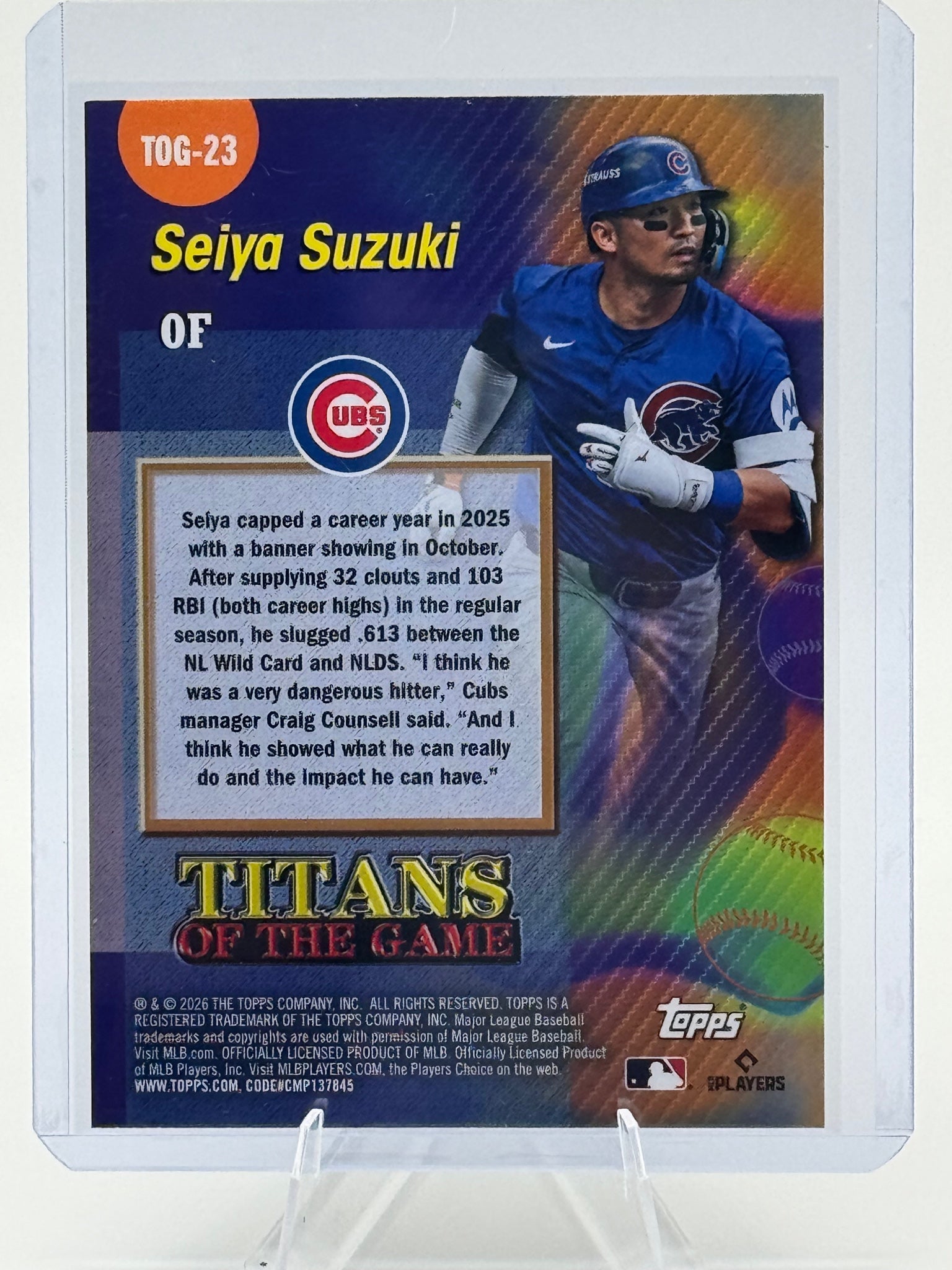 2026 Topps Seiya Suzuki #TOG-23 Titans of the Game Chicago Cubs Near Mint